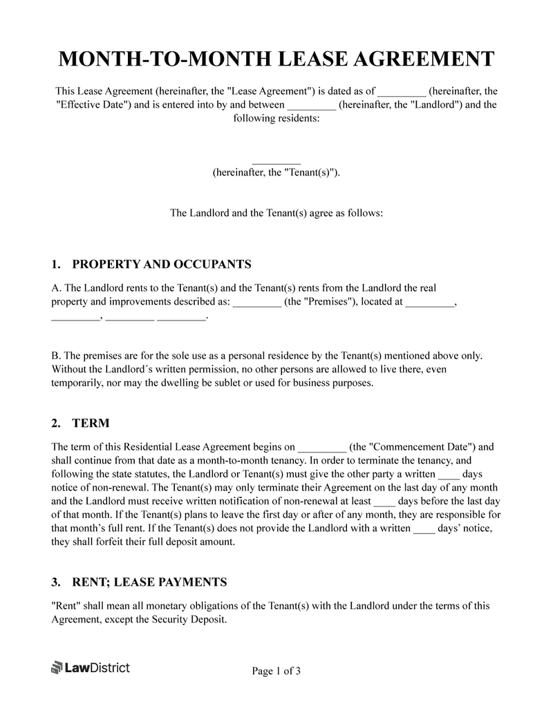 sample month to month rent agreement template