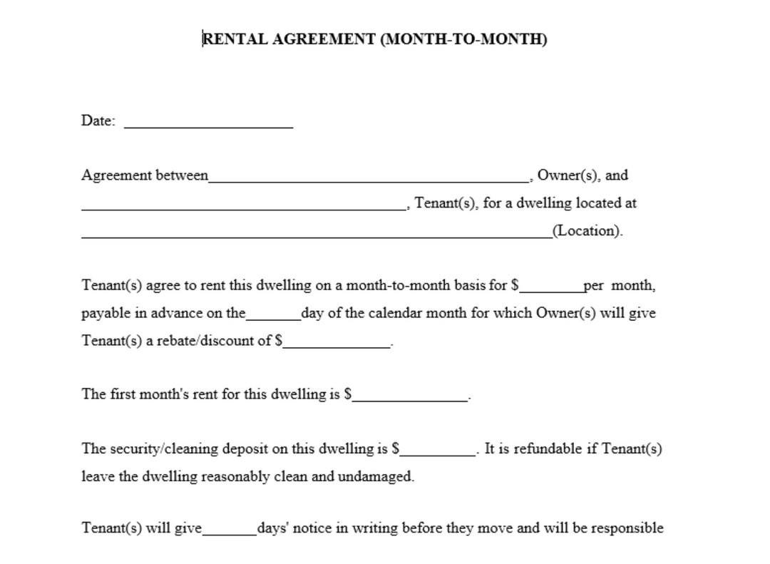 sample month to month lease agreement template