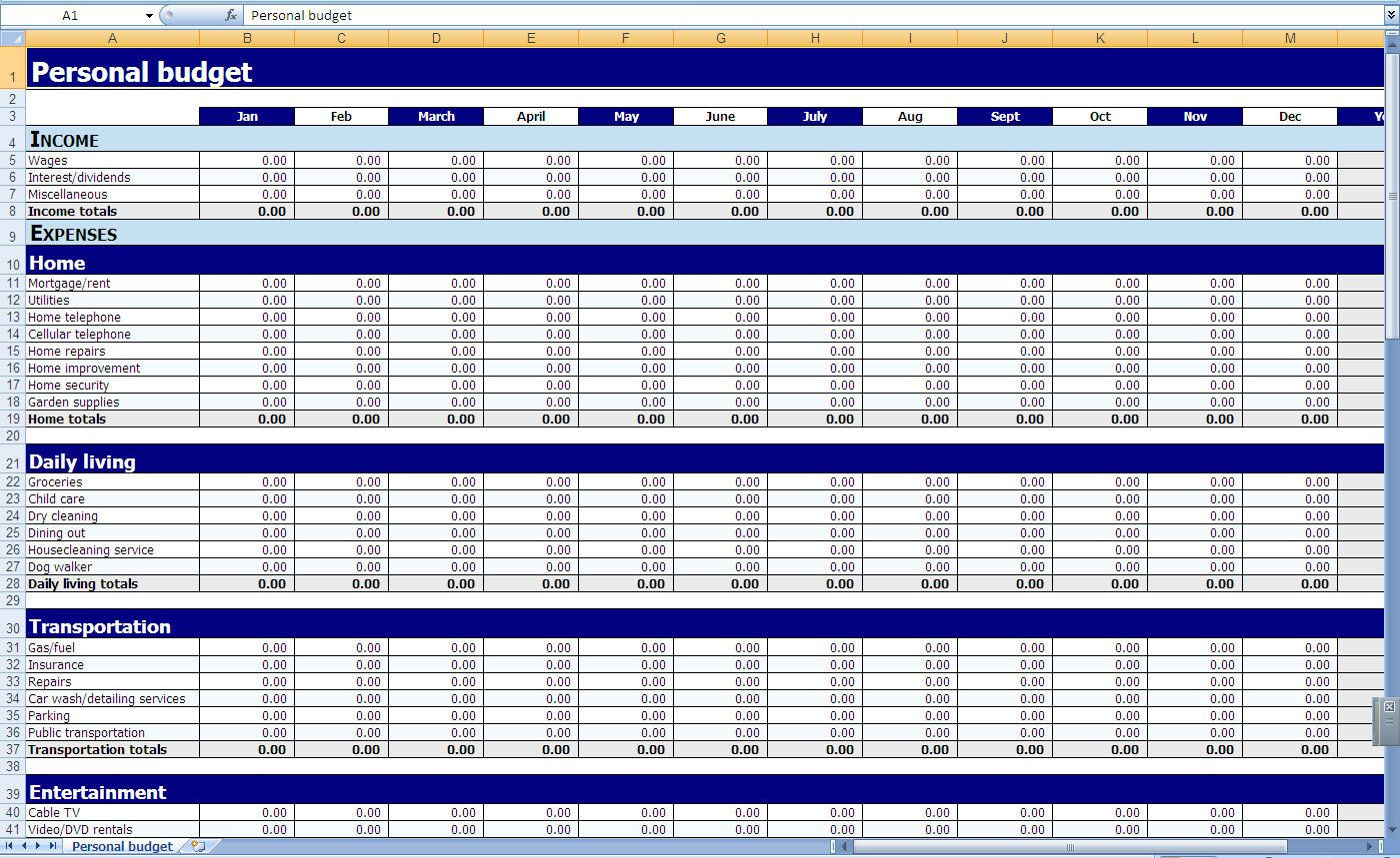 sample household yearly budget template