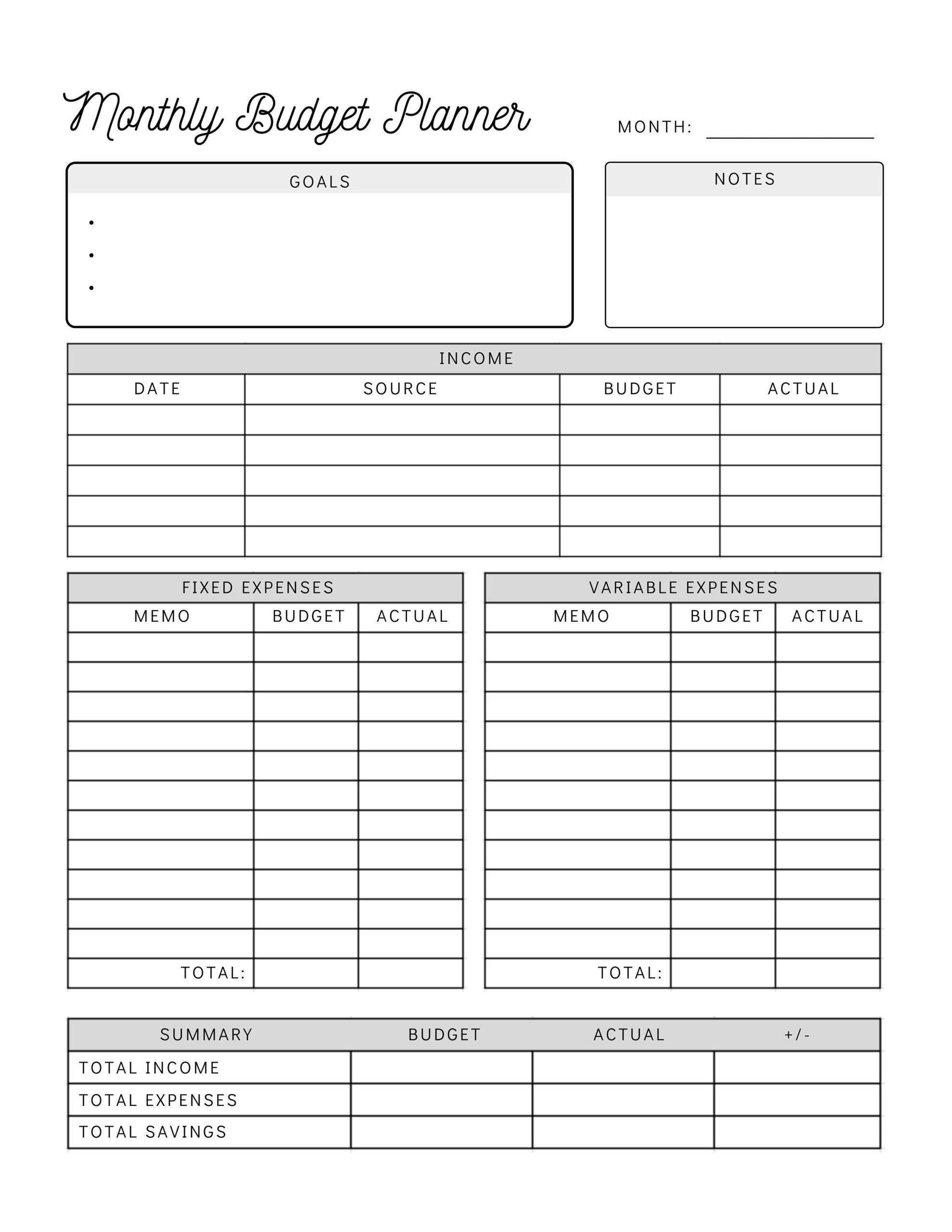 sample blank budget template