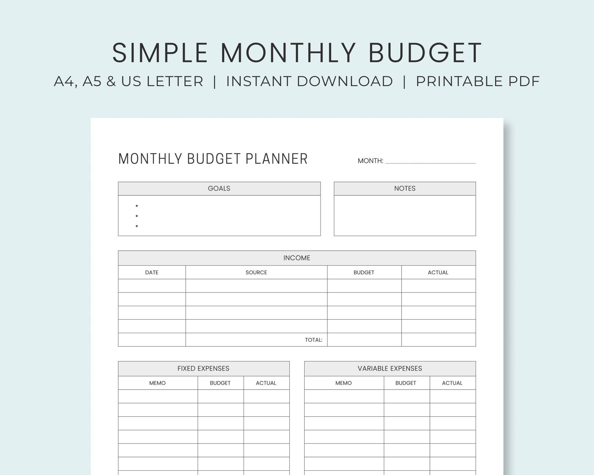 sample basic monthly budget template