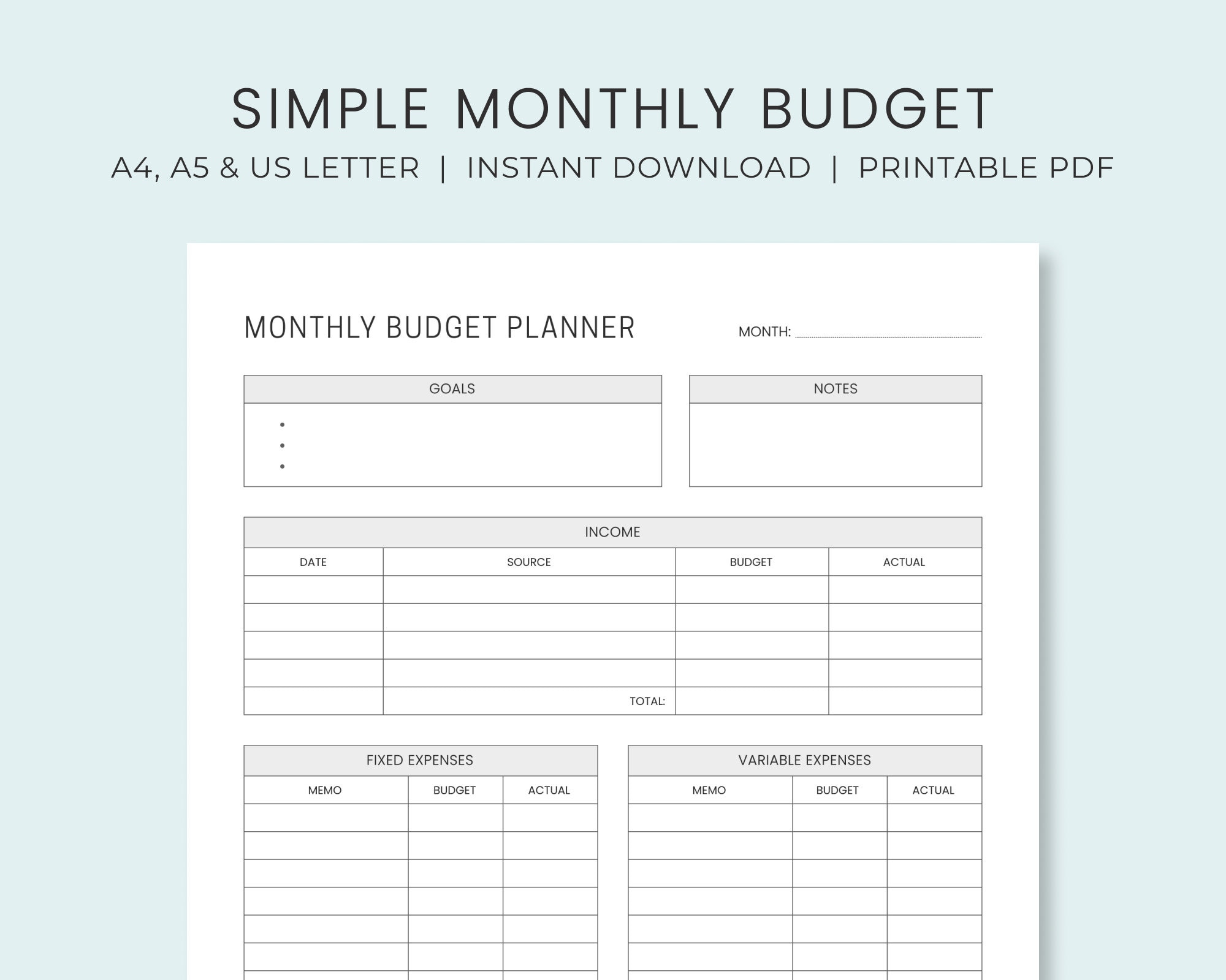 sample personal monthly budget template