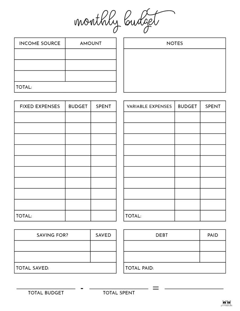 sample blank monthly budget template