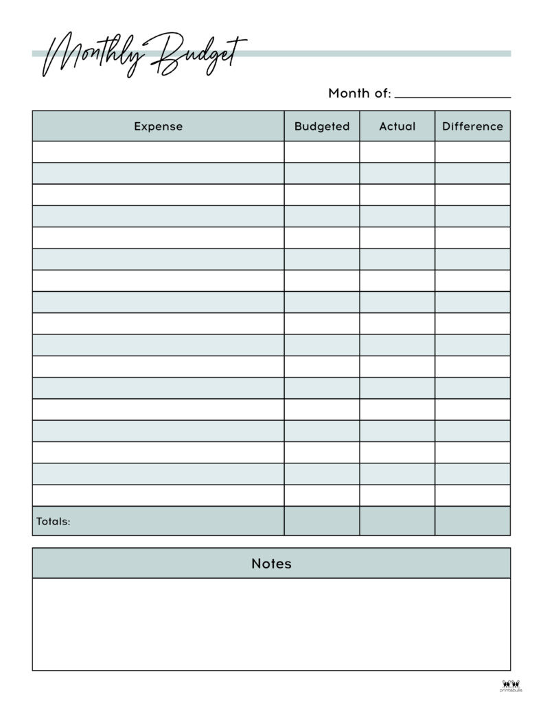 sample blank monthly budget template