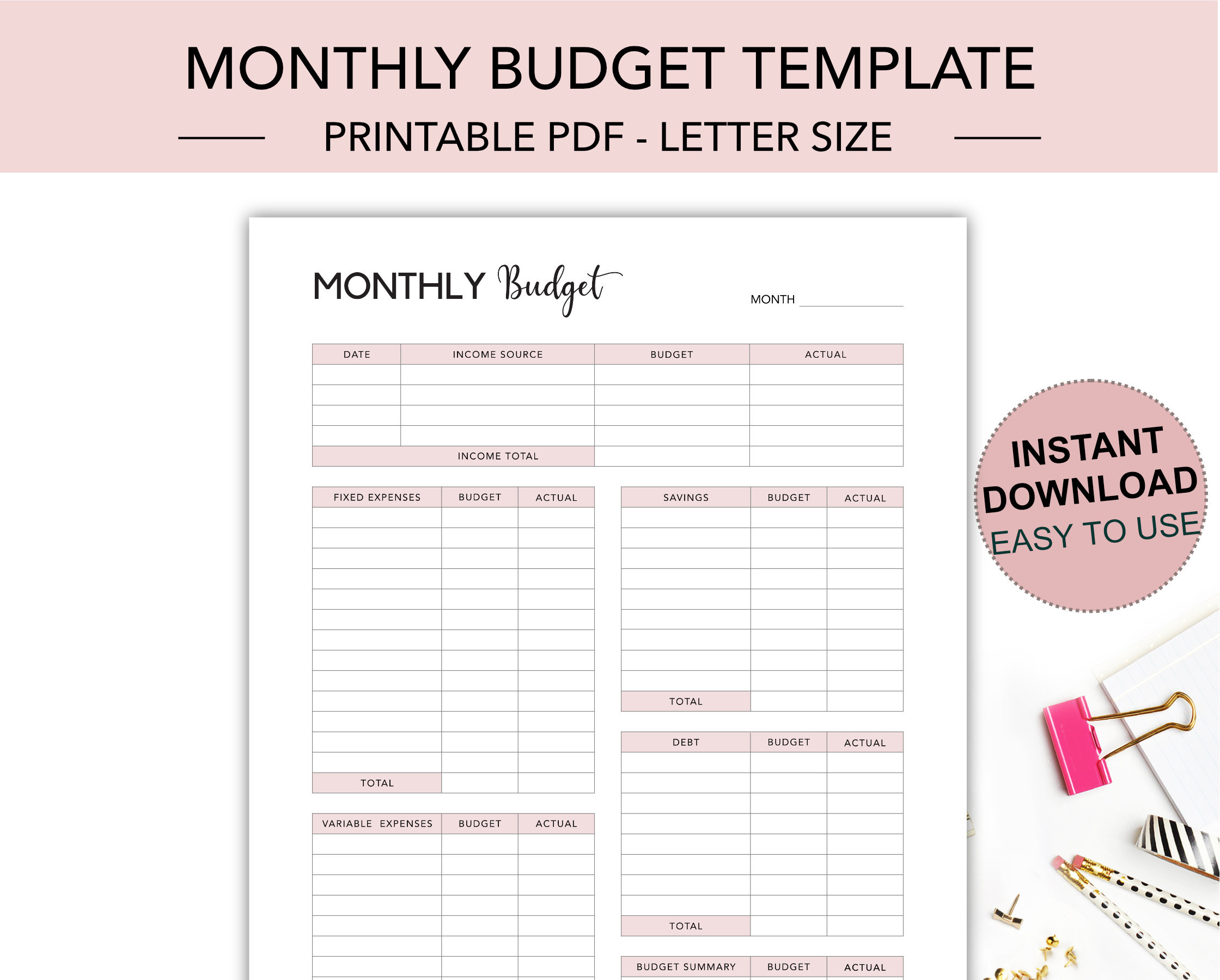 sample detailed monthly budget template