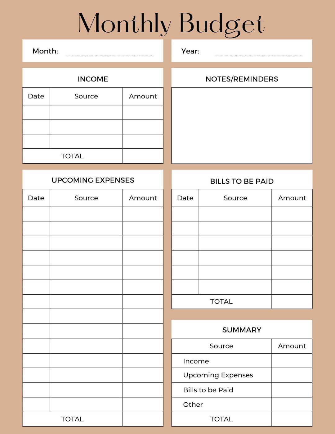 sample single person monthly budget template