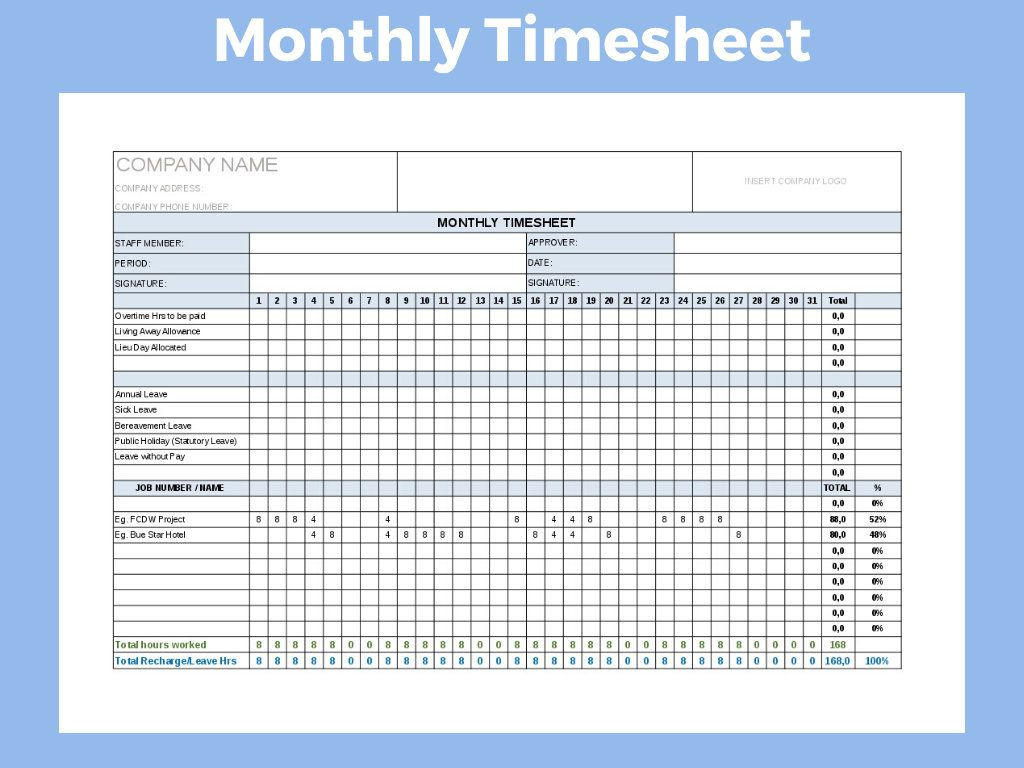 sample project timesheet template