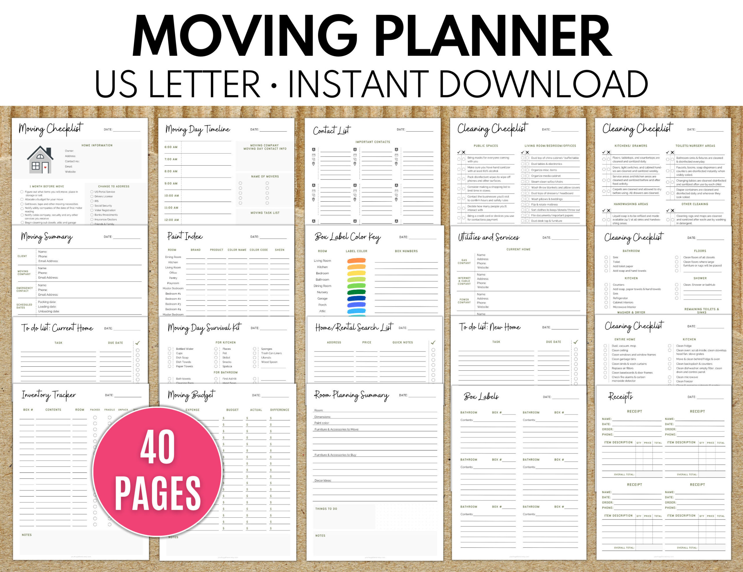 Moving Checklist, Moving Planner, Moving Binder, Moving Labels