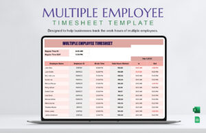 Multiple Employee Timesheet Template in Excel, Google Sheets | Bogiolo