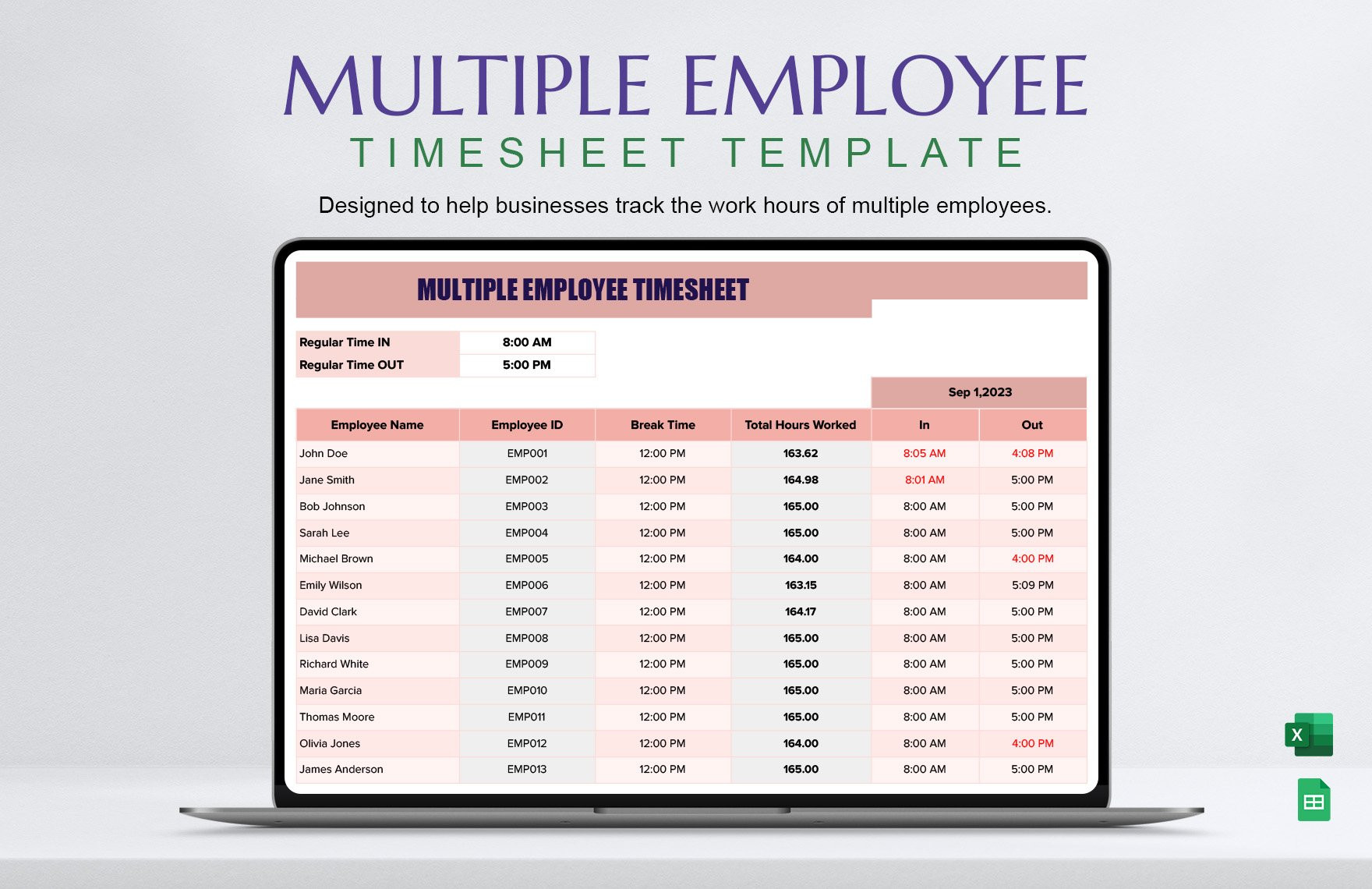 sample multiple employee weekly timesheet template