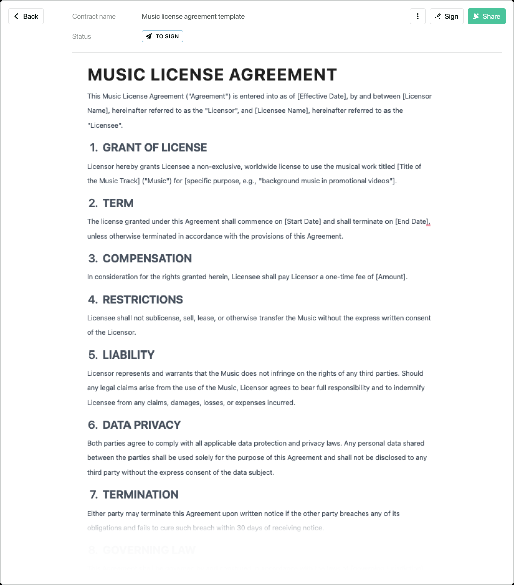 sample music agreement template