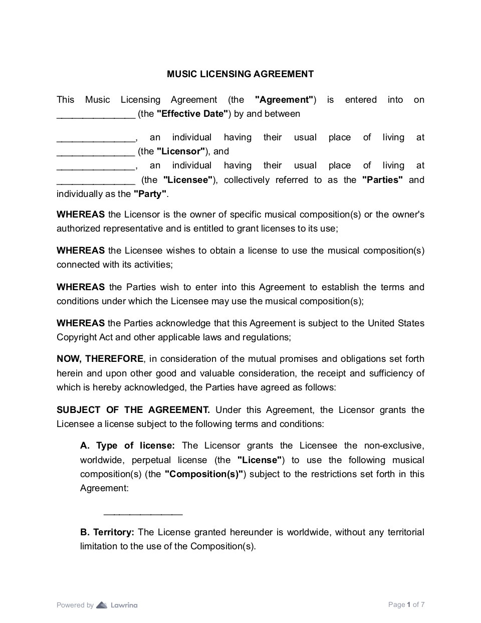 sample music agreement template