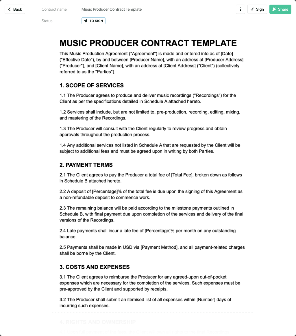 sample music production agreement template