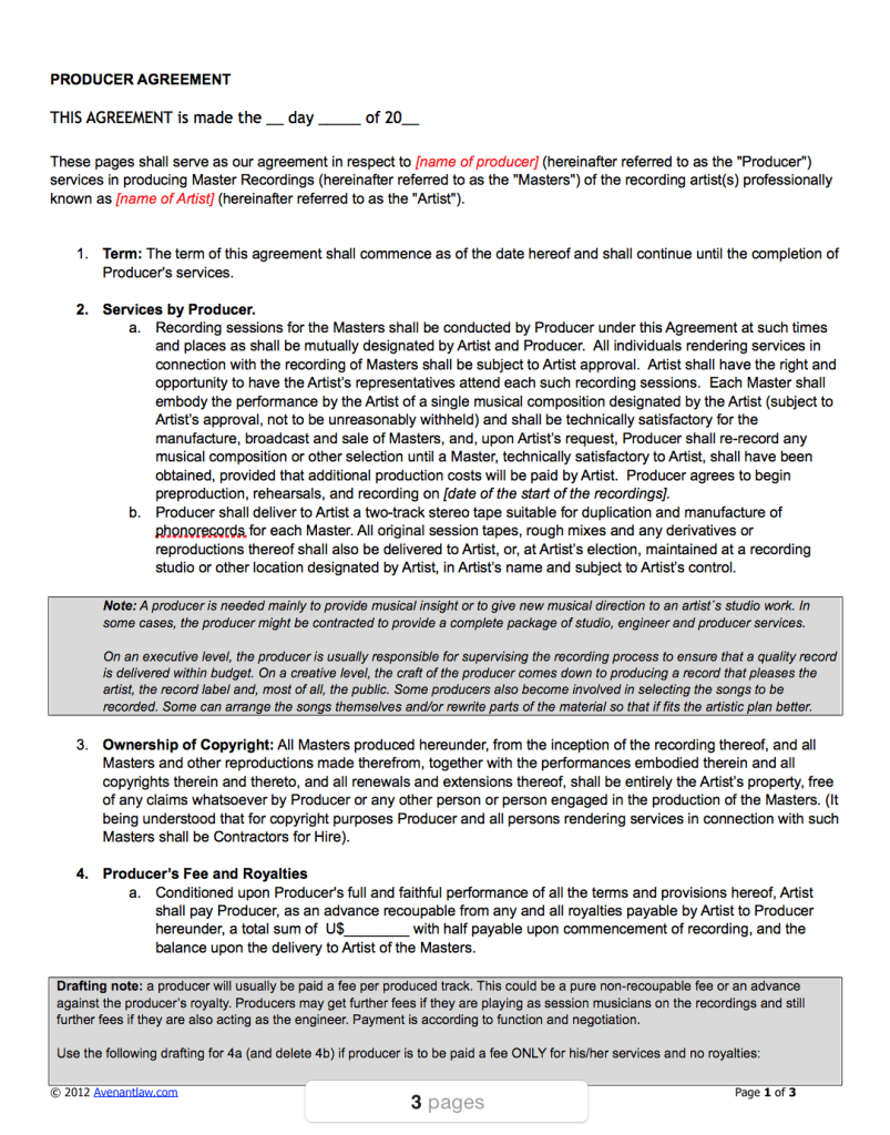 sample music production agreement template