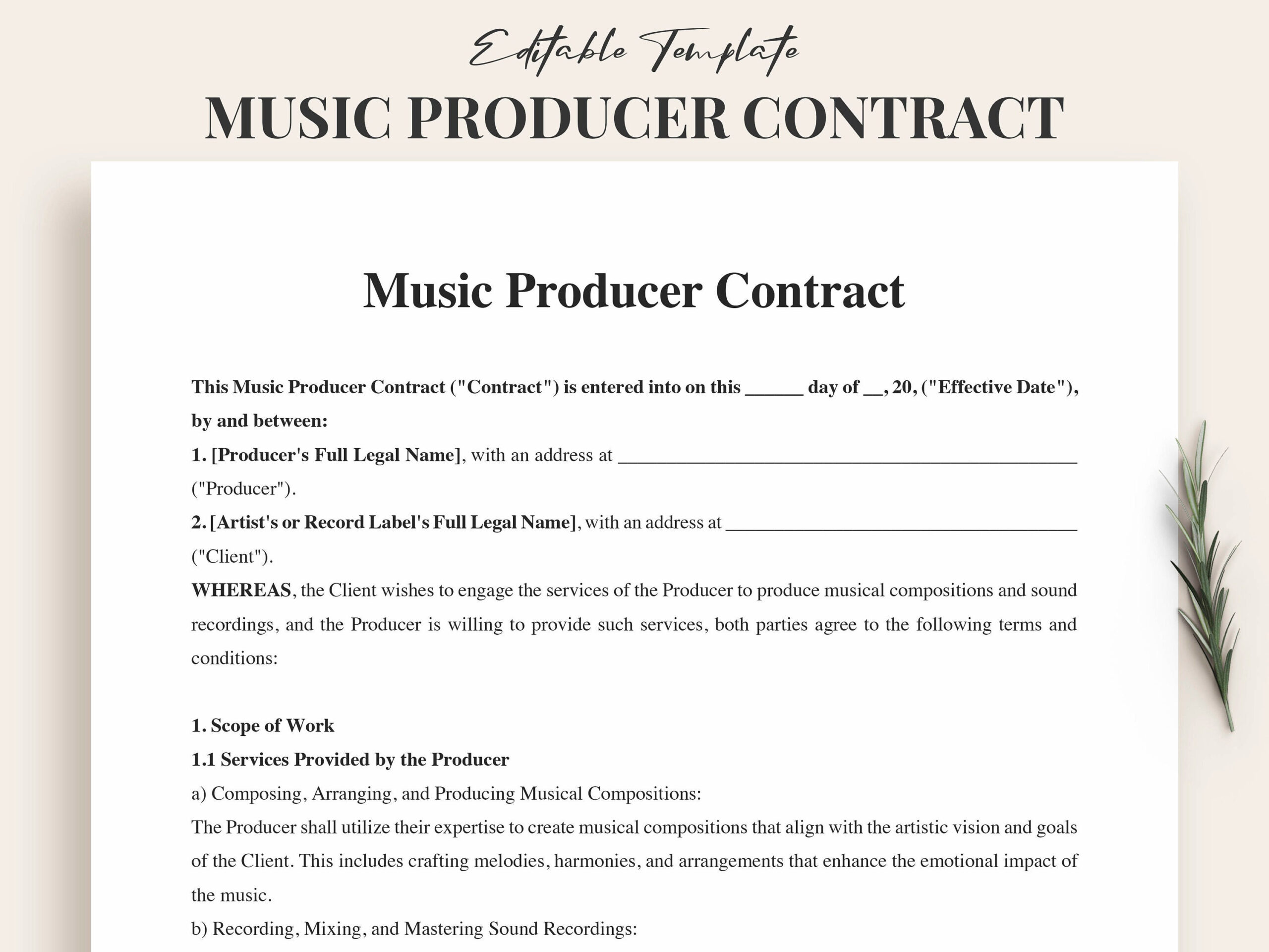 sample music production agreement template