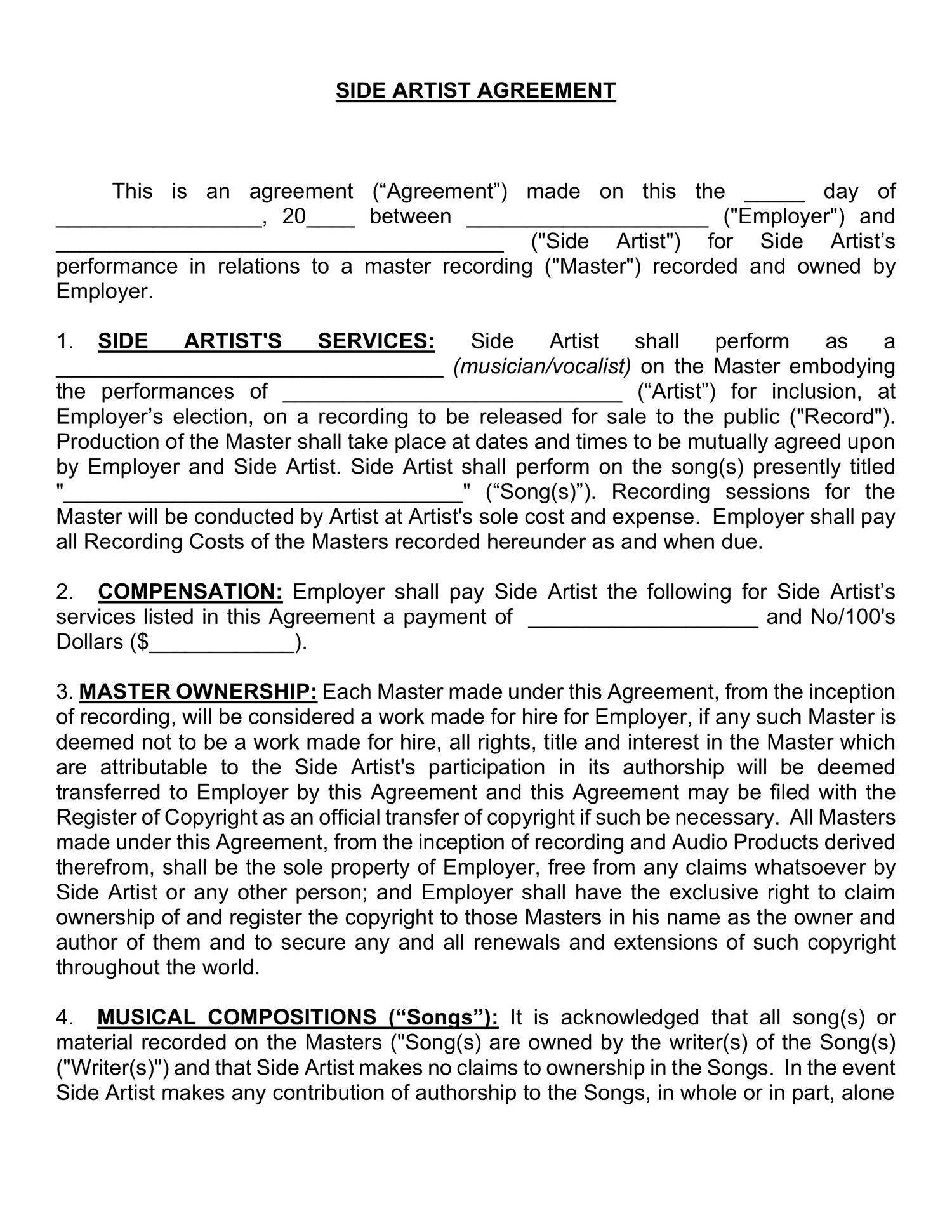 sample artist agreement template