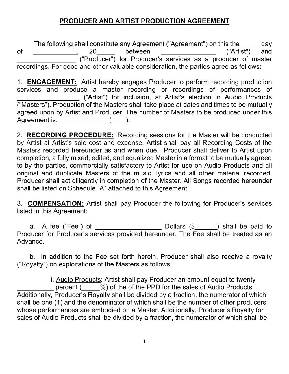 sample music production agreement template