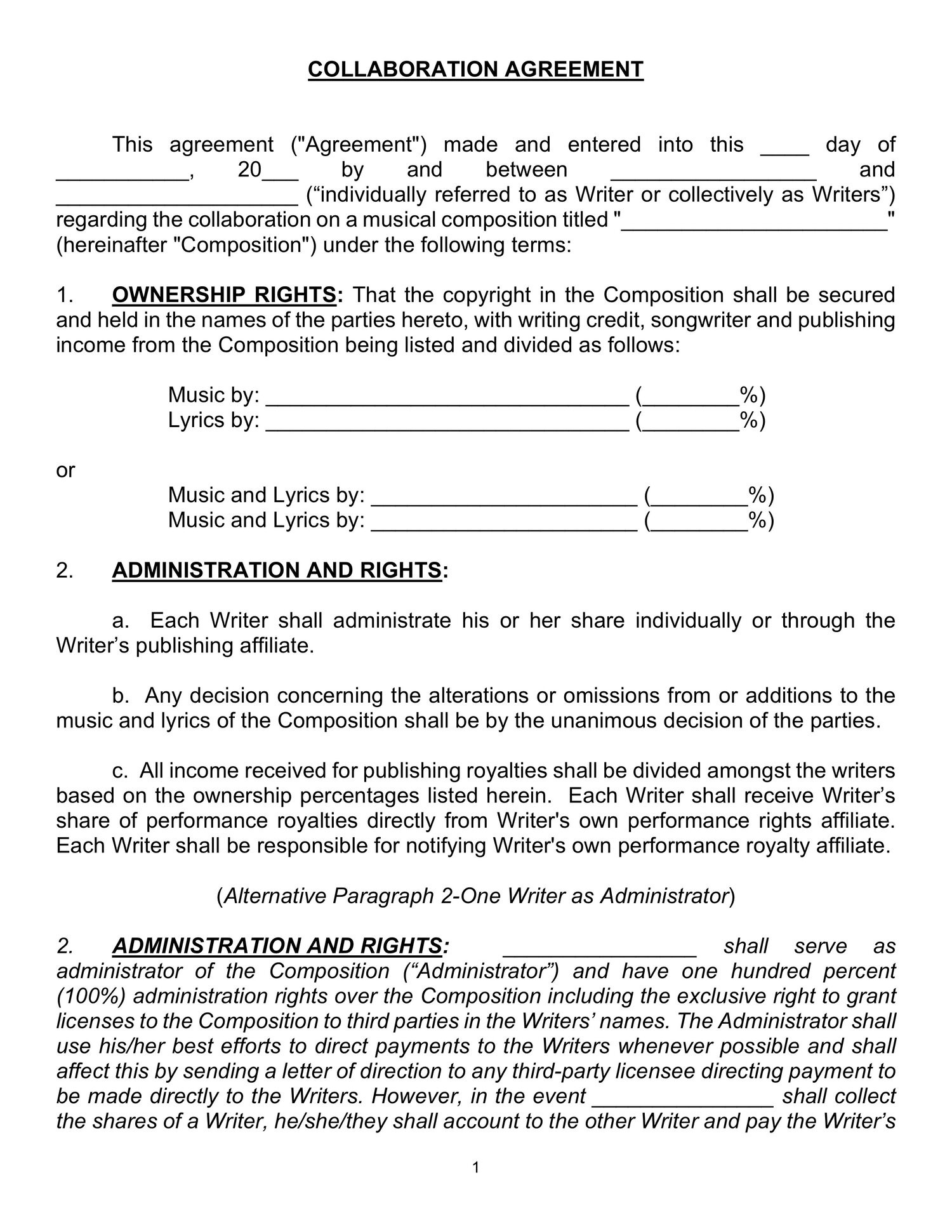 sample music agreement template