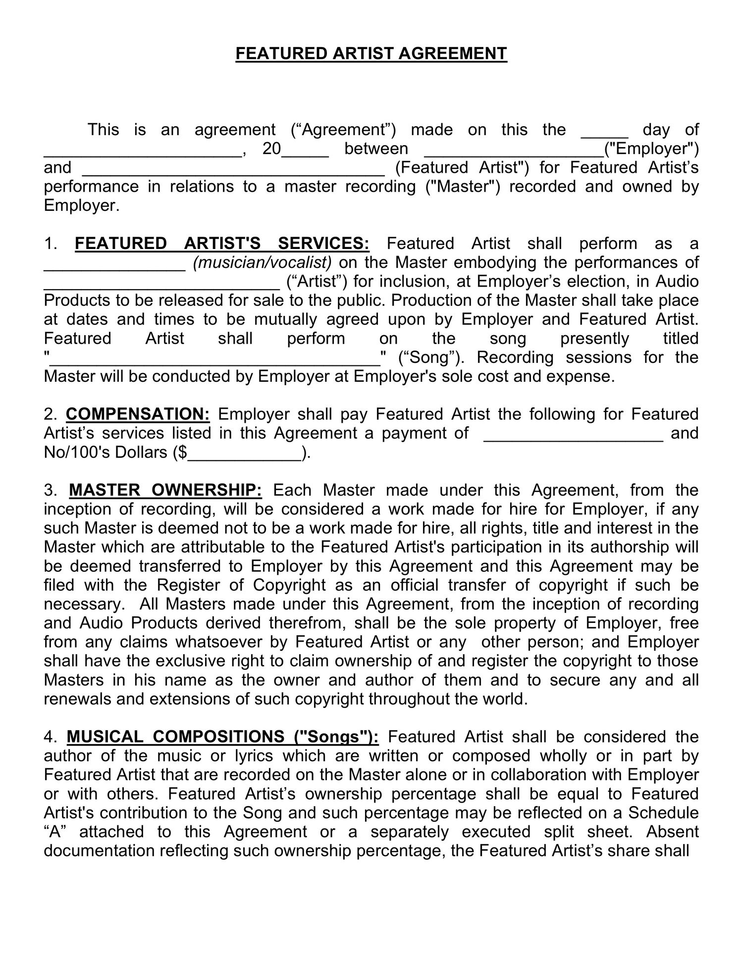 sample music agreement template