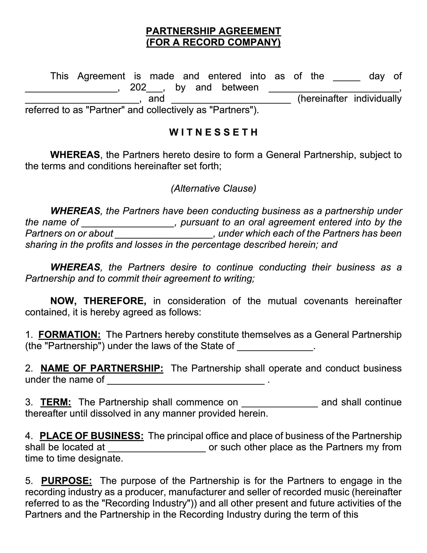 sample recording agreement template