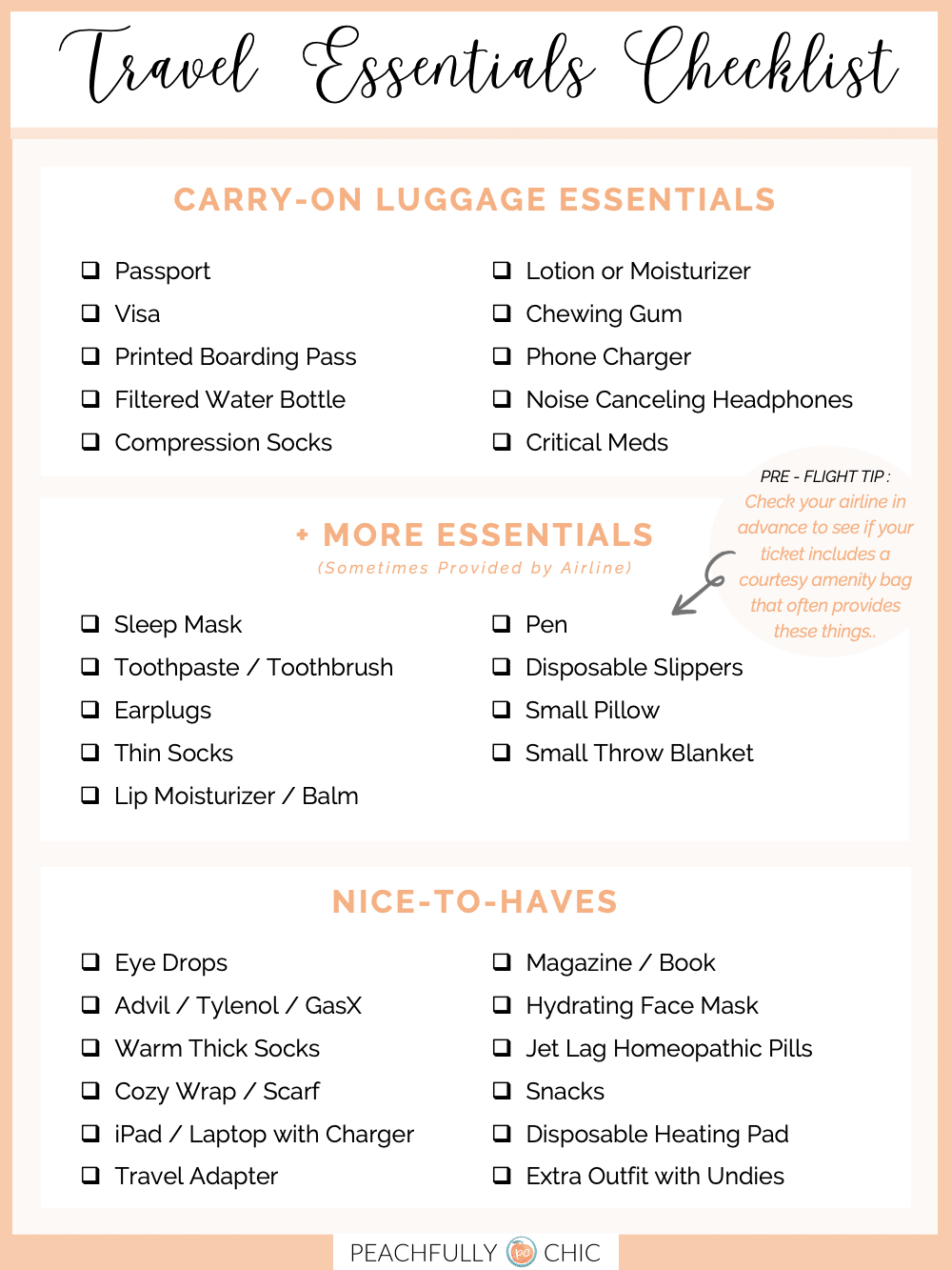 Must Have Travel Essentials: Carry-On Packing List – Peachfully Chic ...