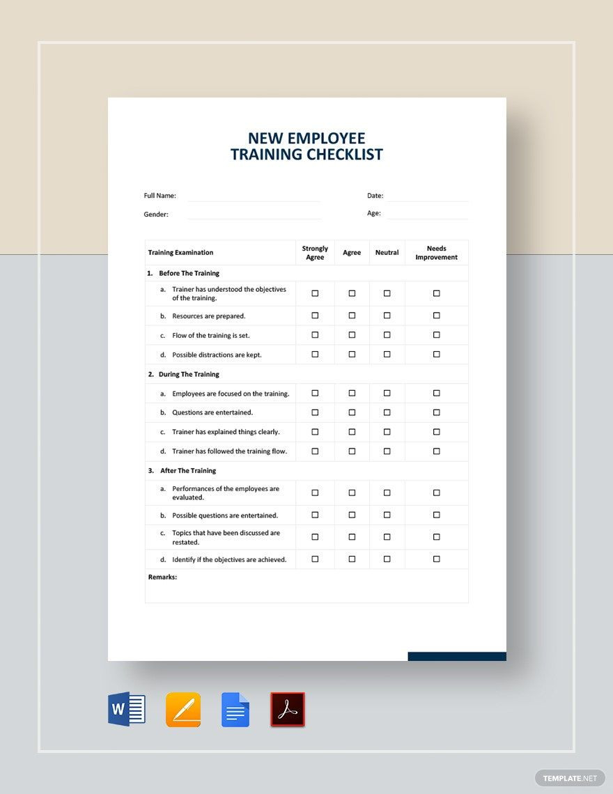 sample new employee training checklist template