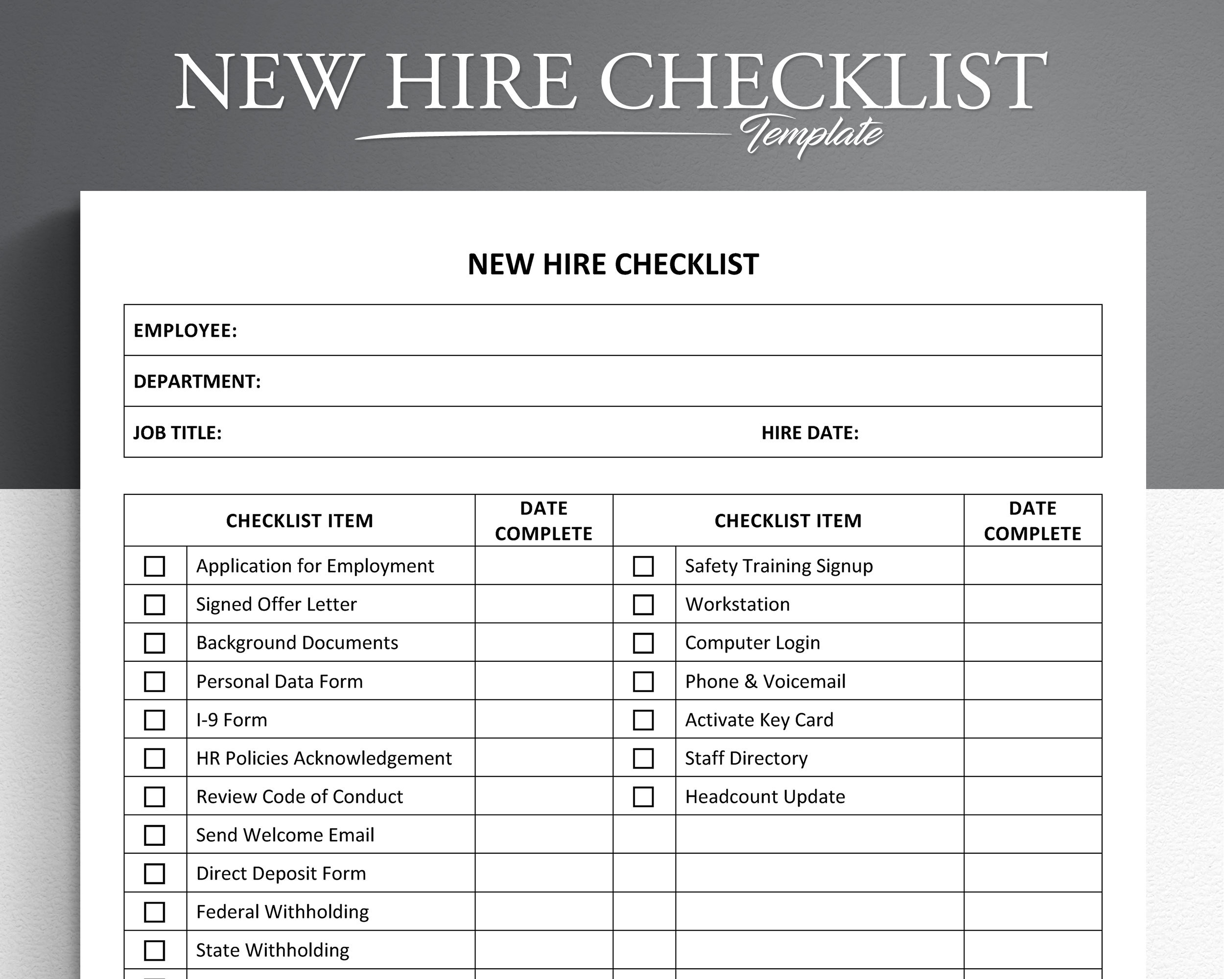 sample new employee training checklist template