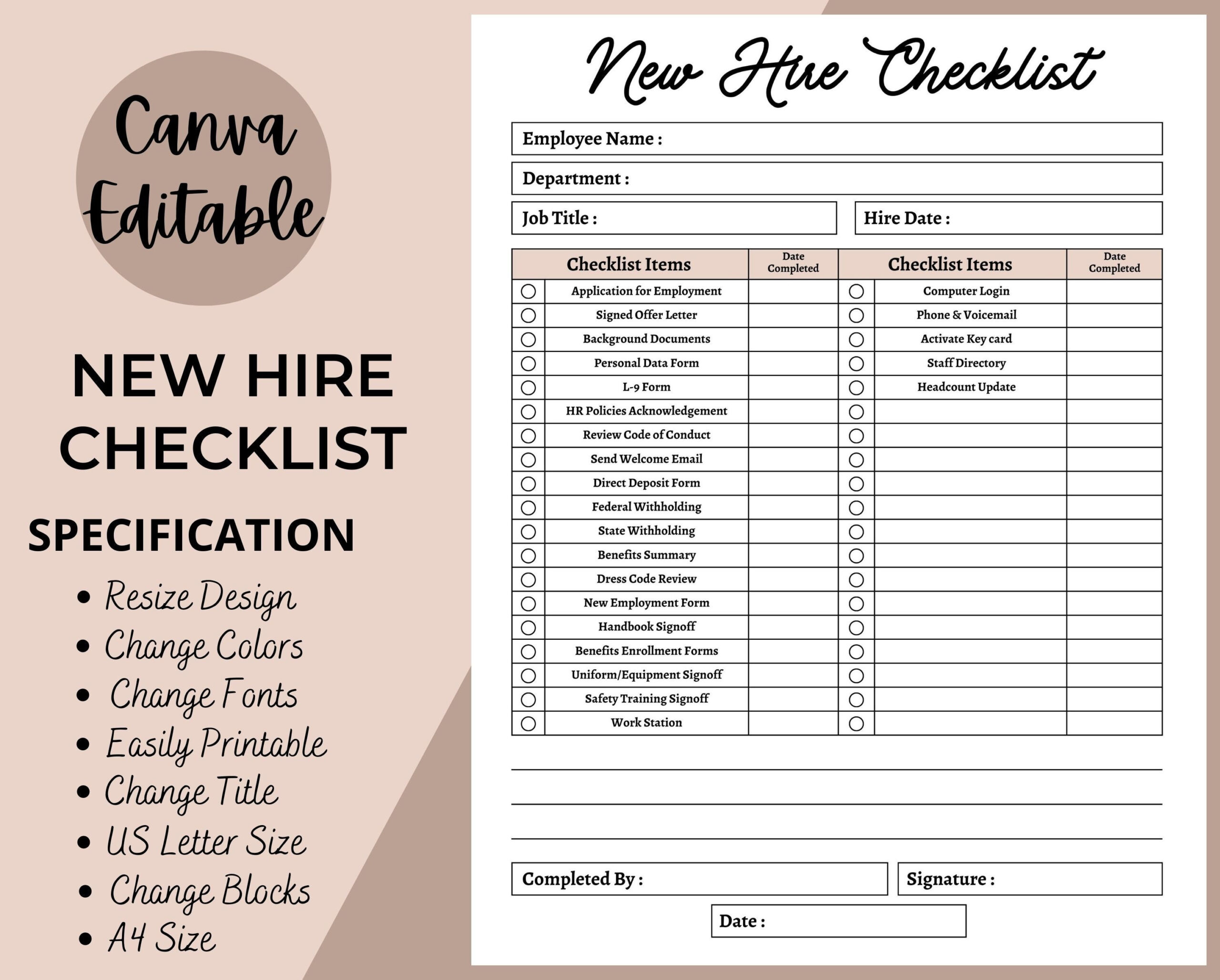 sample new hire checklist template