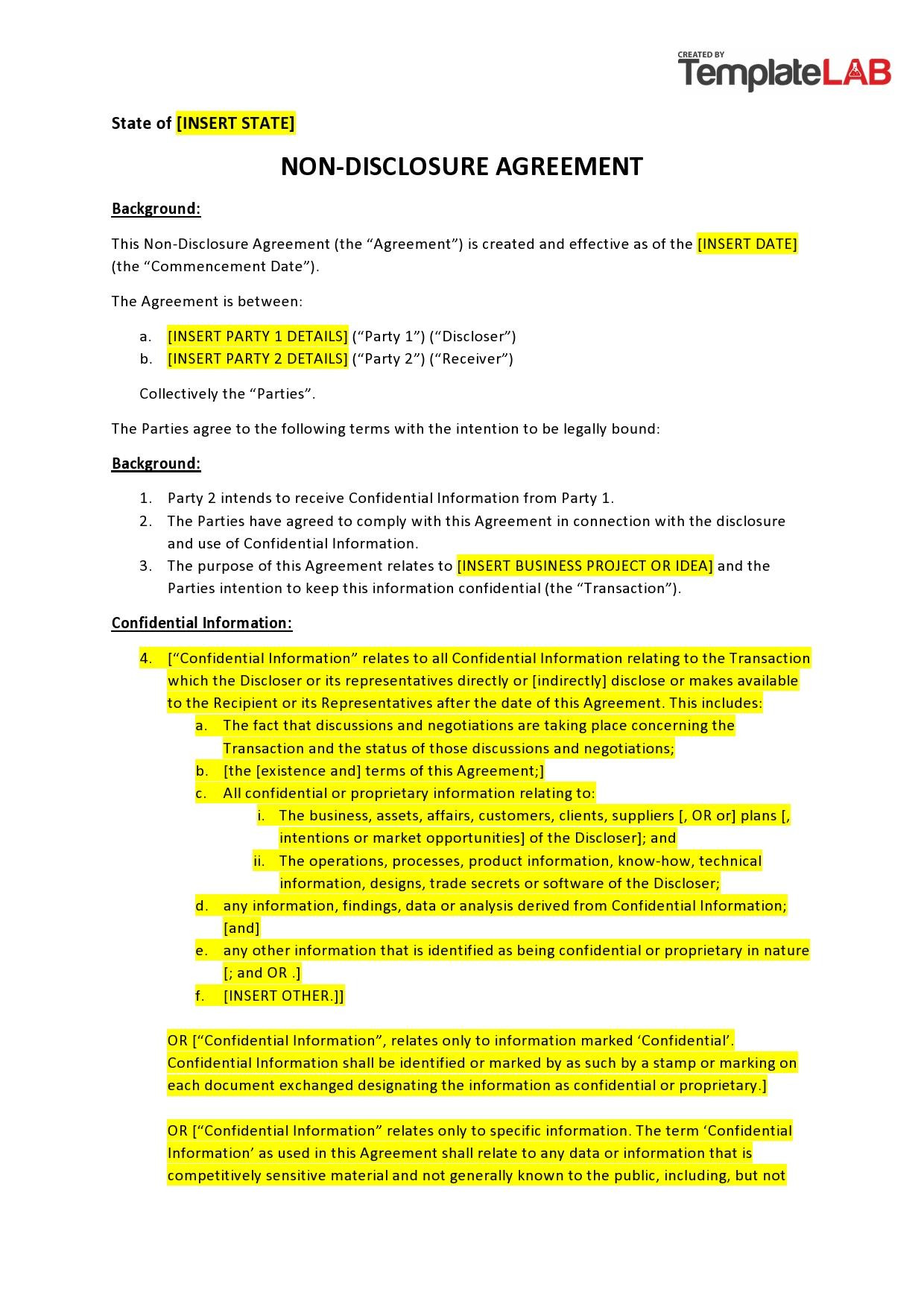 sample confidential disclosure agreement template