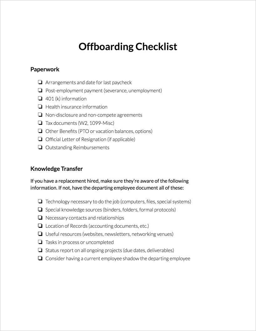 Offboarding Checklist ClickTime