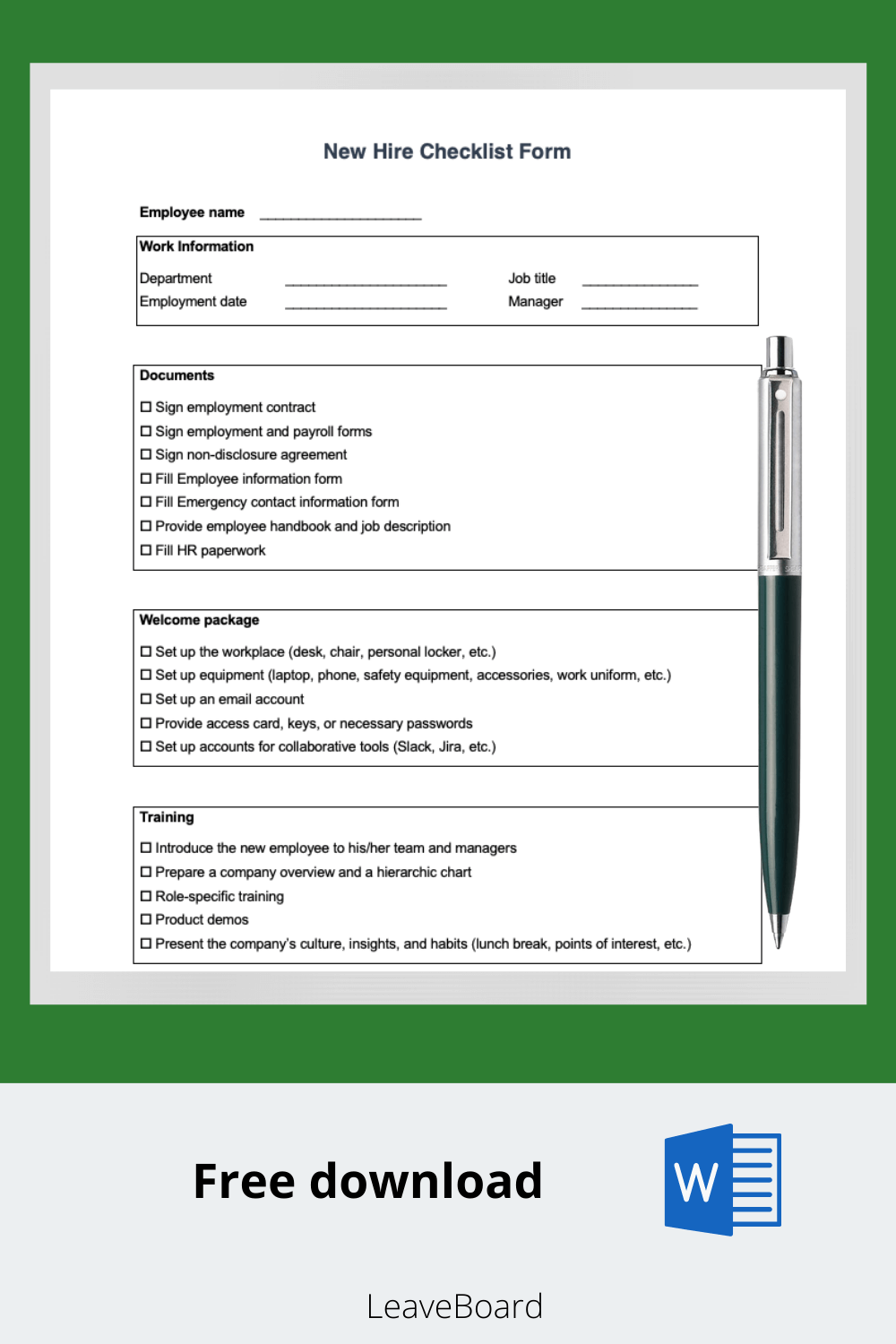 sample employment checklist template