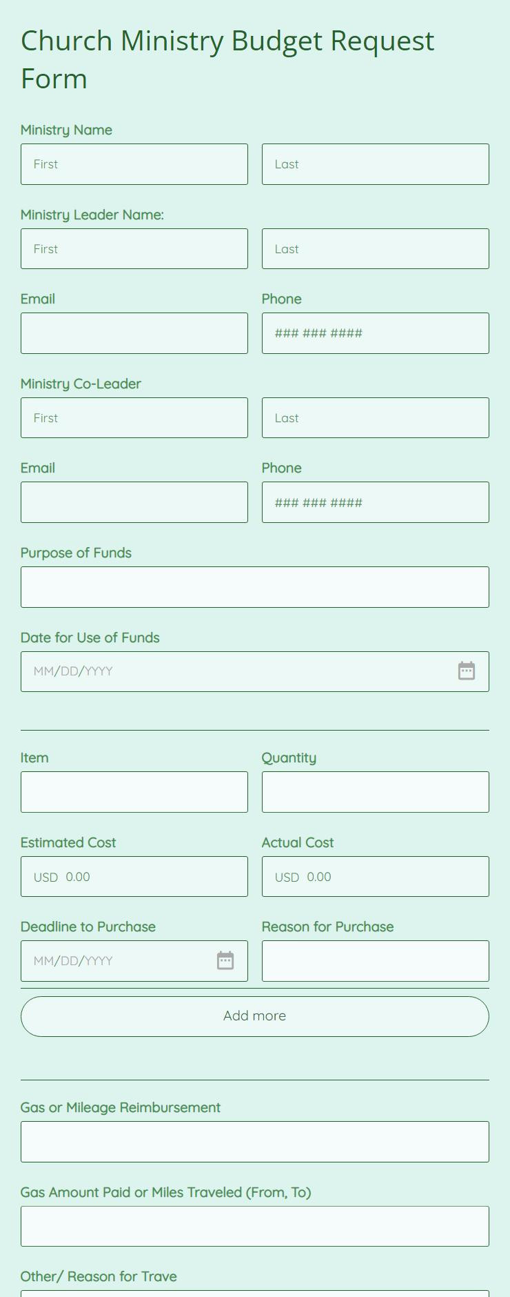 sample ministry budget template