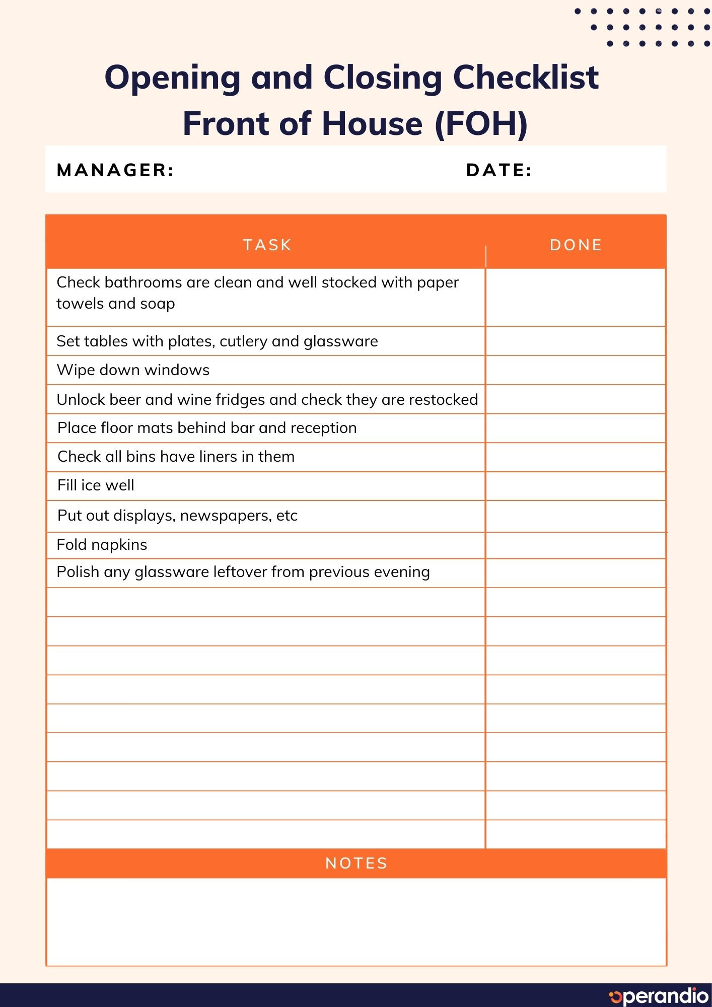 sample restaurant closing checklist template