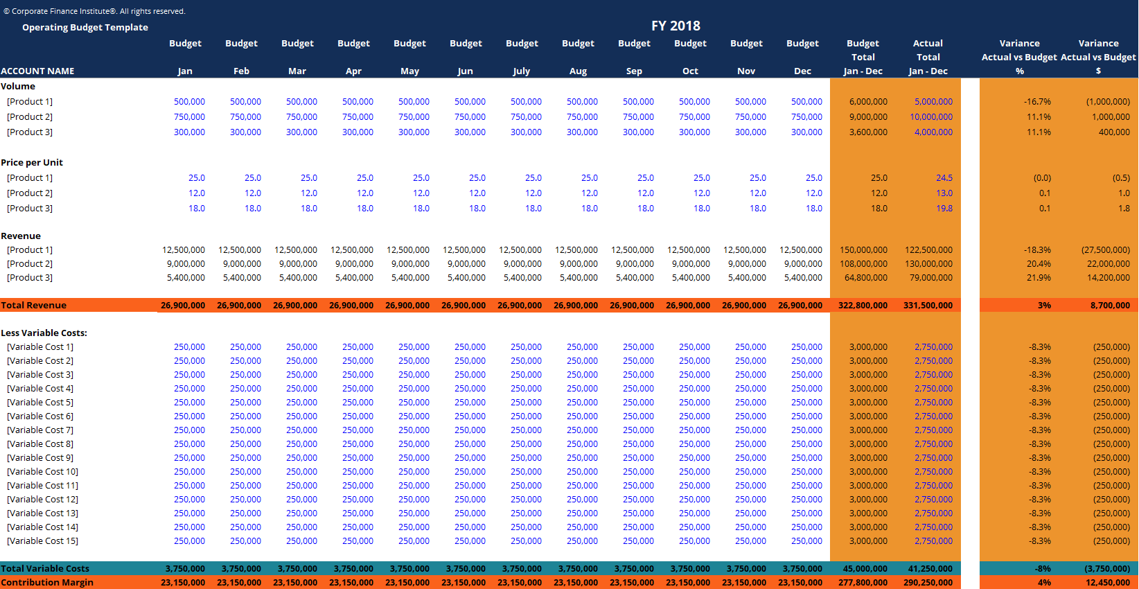 sample annual operating budget template