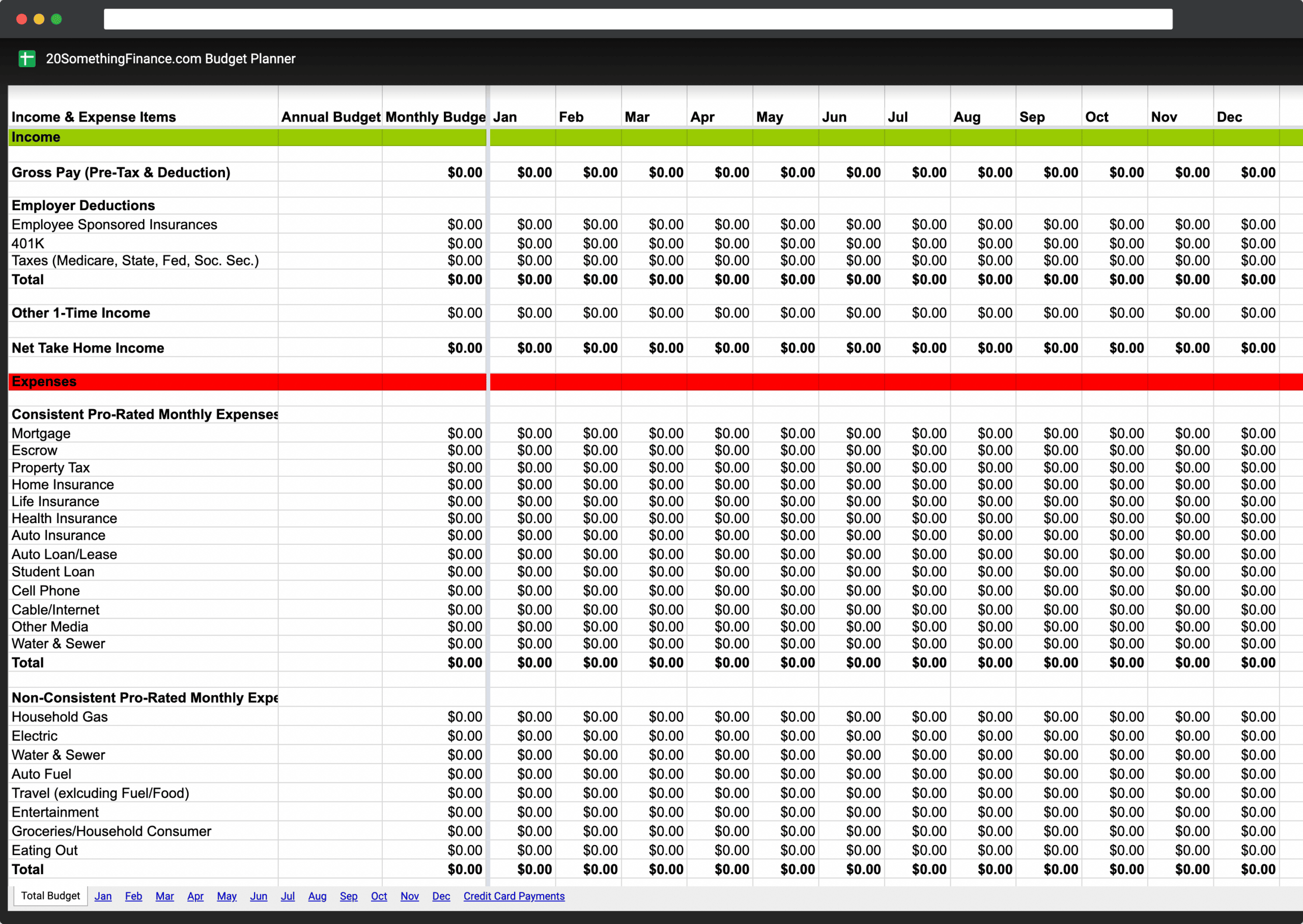 sample household yearly budget template