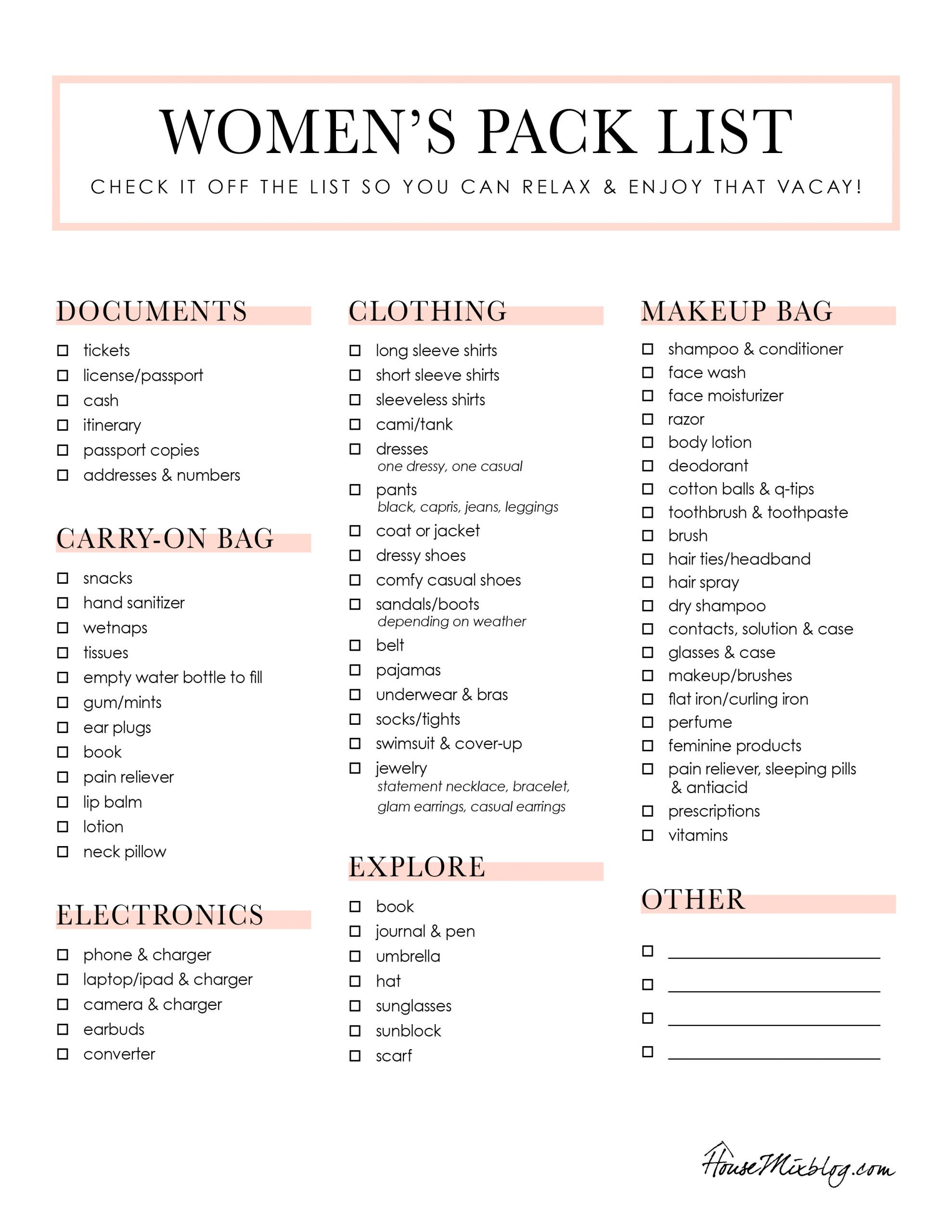 Packing hacks + printable checklists – House Mix