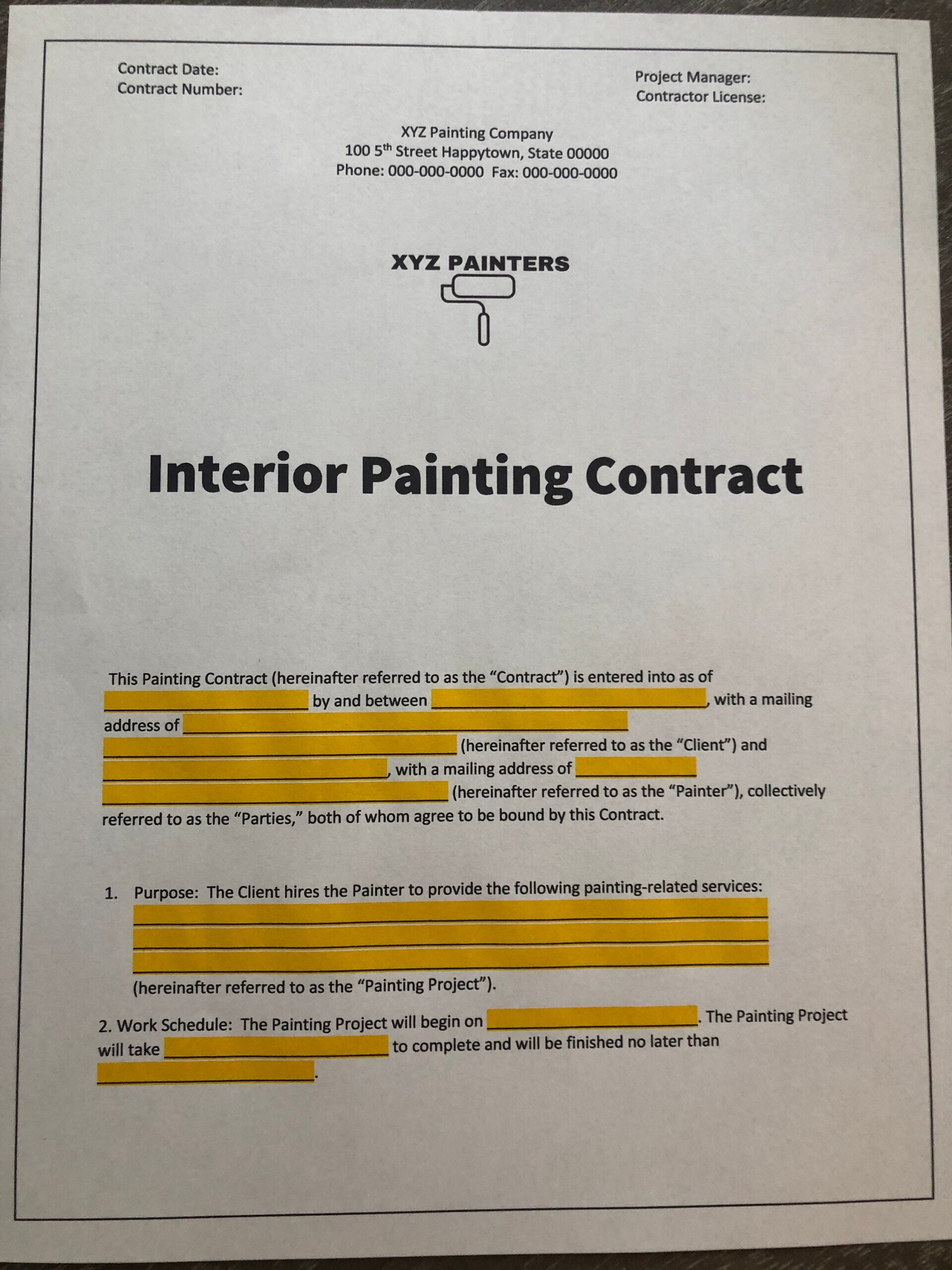 sample painting agreement template