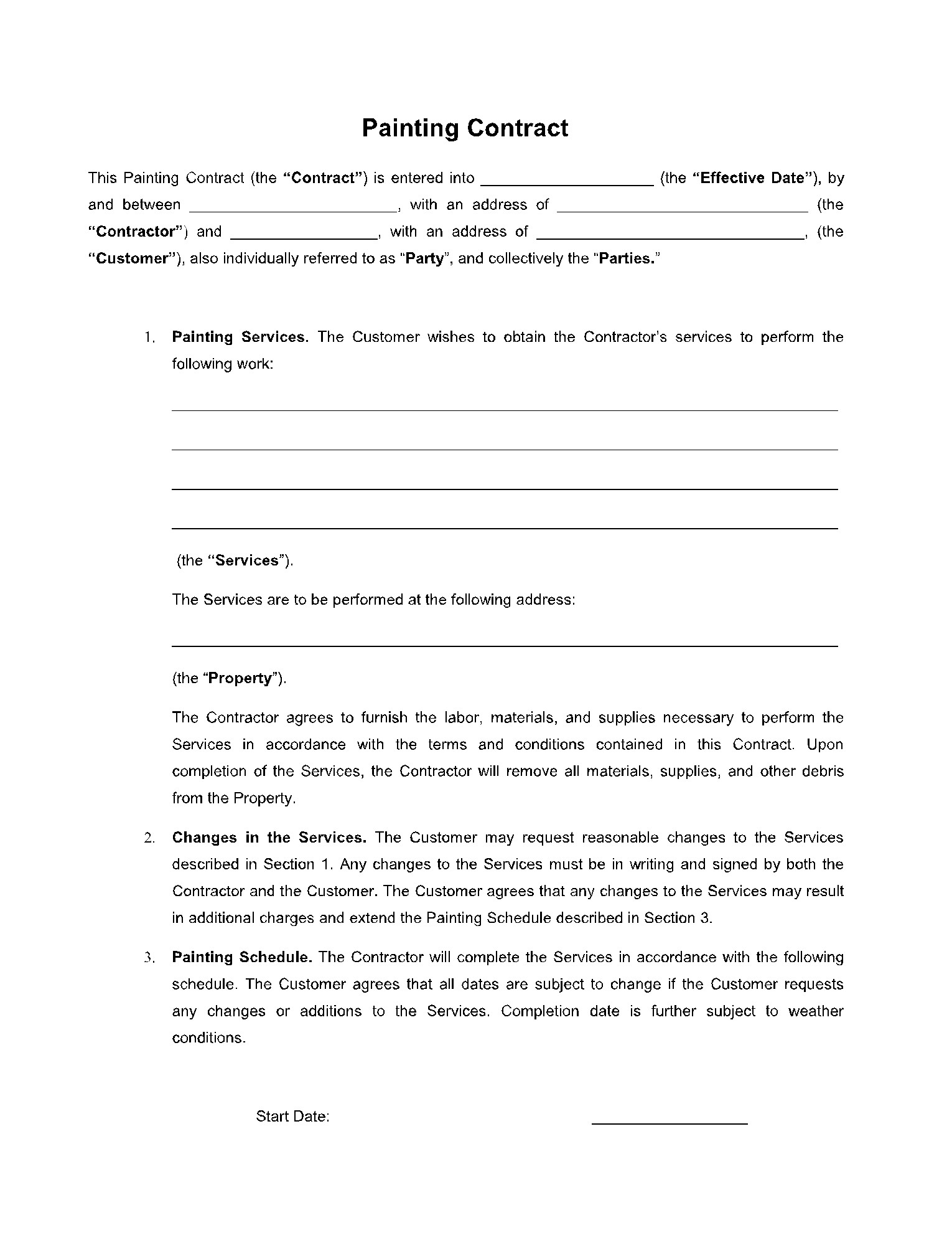 sample painting agreement template