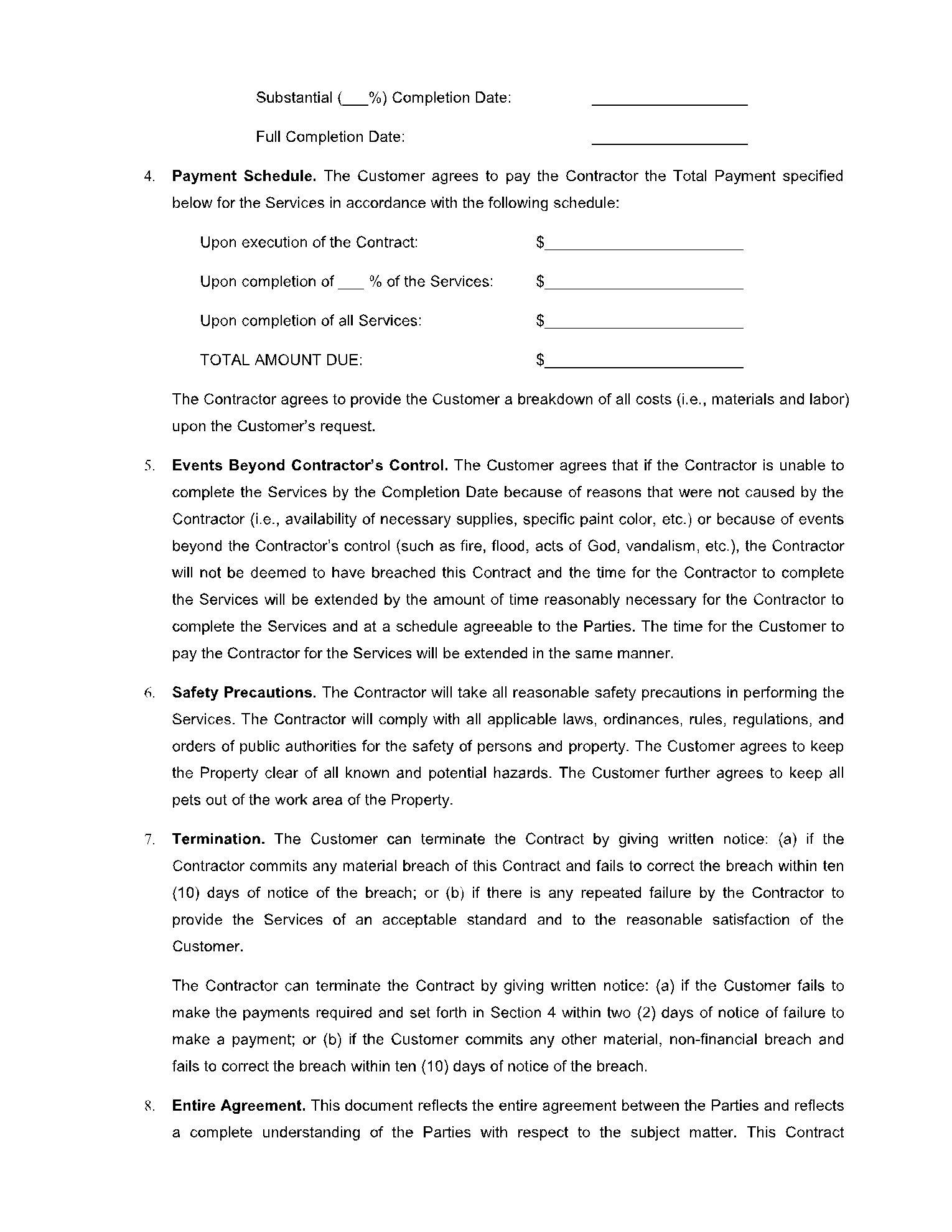 sample painting agreement template