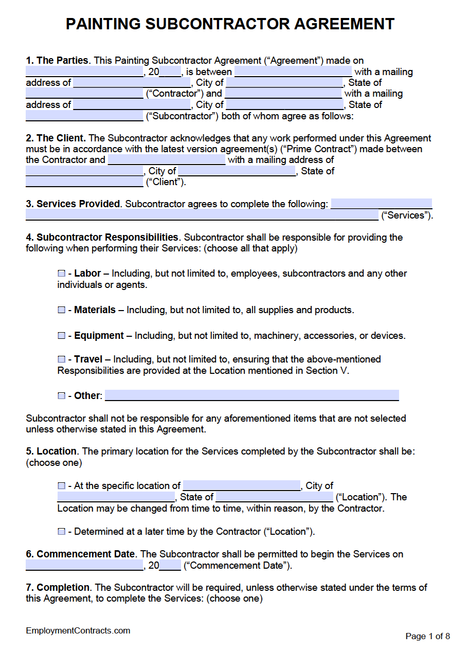 sample painting agreement template