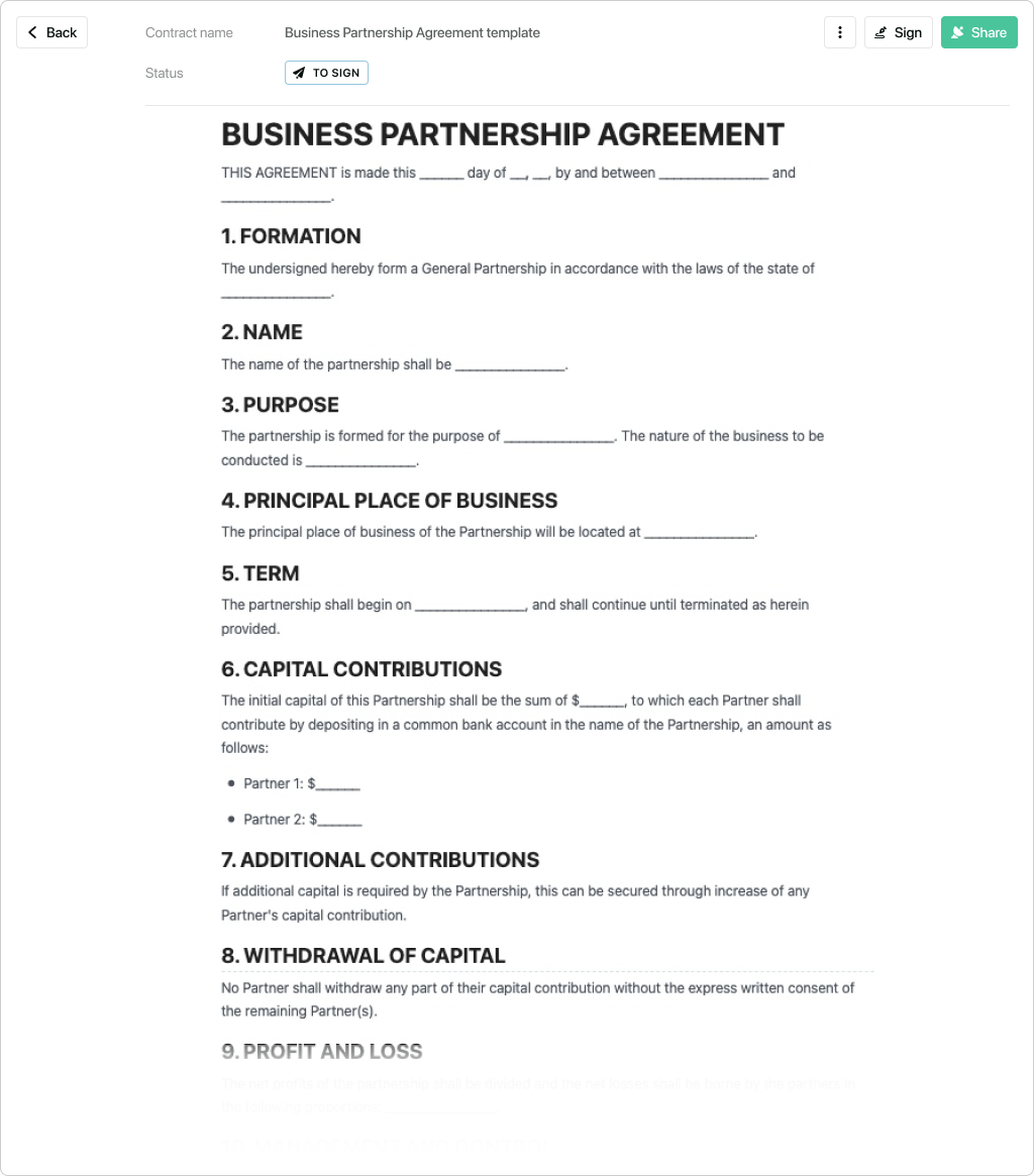 sample business agreement template