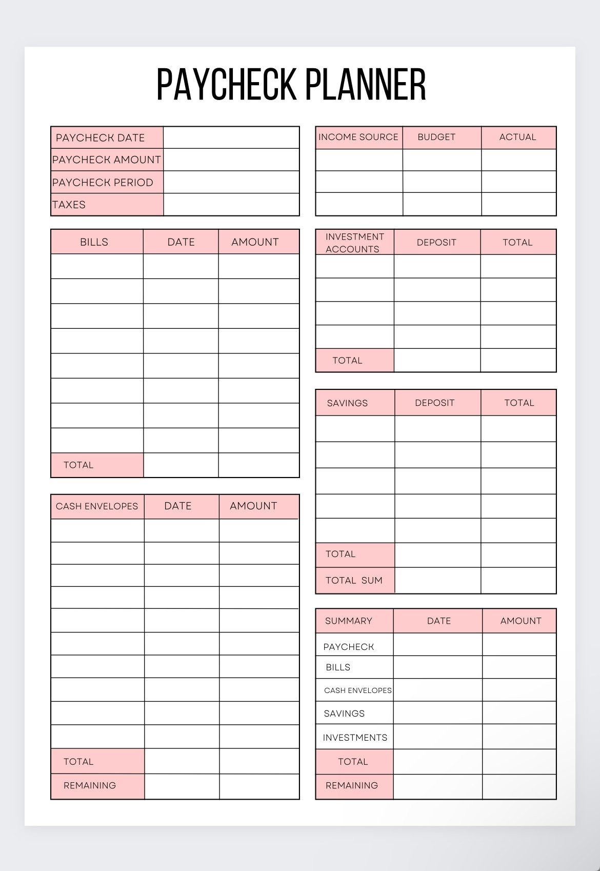 sample weekly paycheck budget template