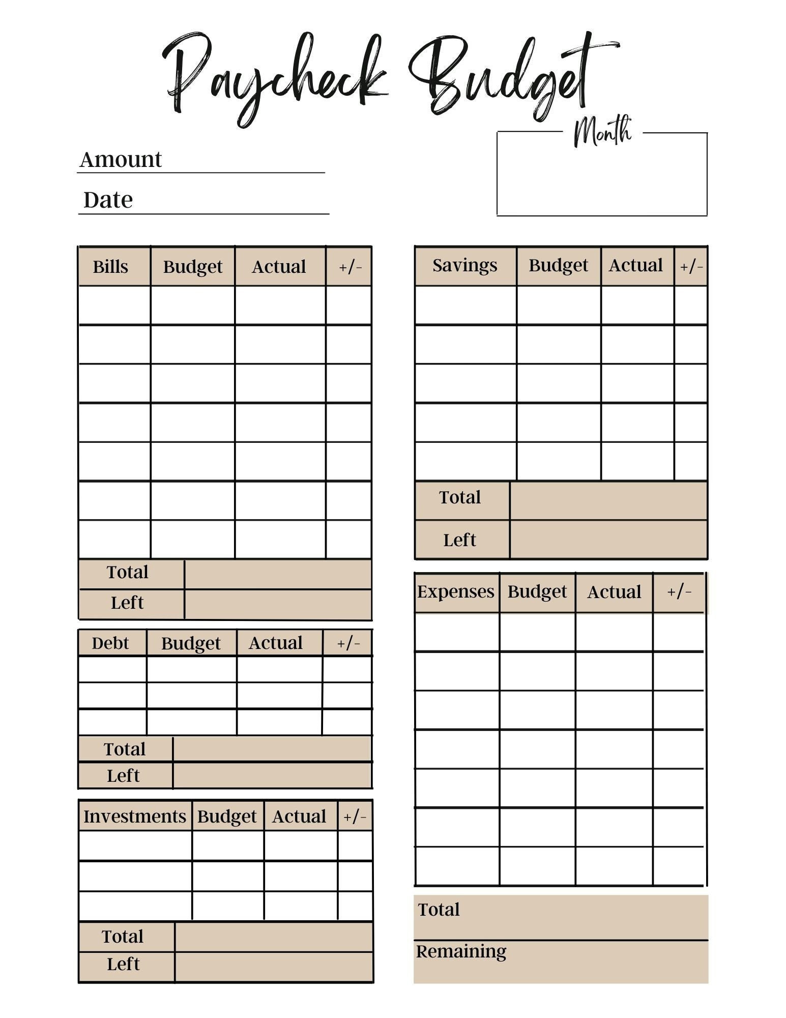 sample paycheck budget template