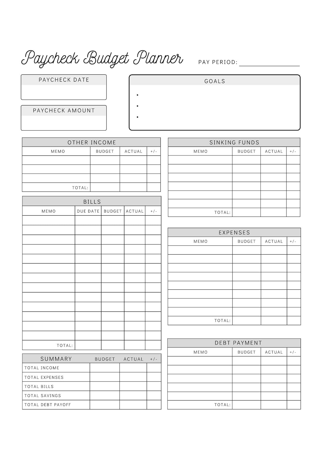 sample pay period budget template