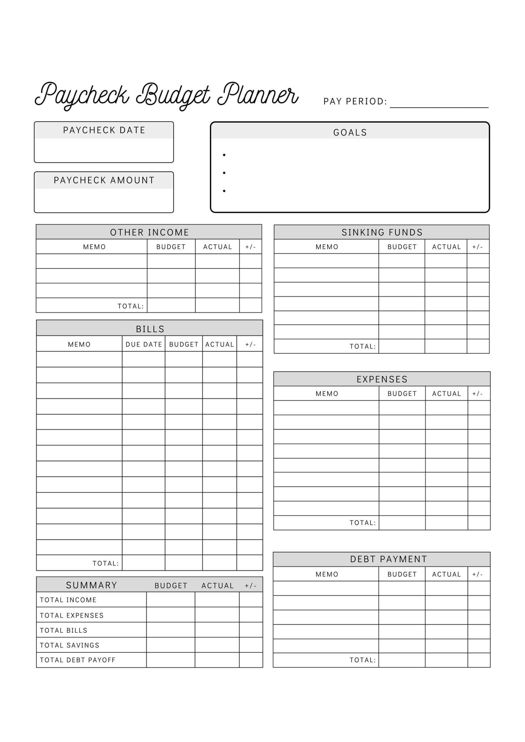 sample weekly paycheck budget template