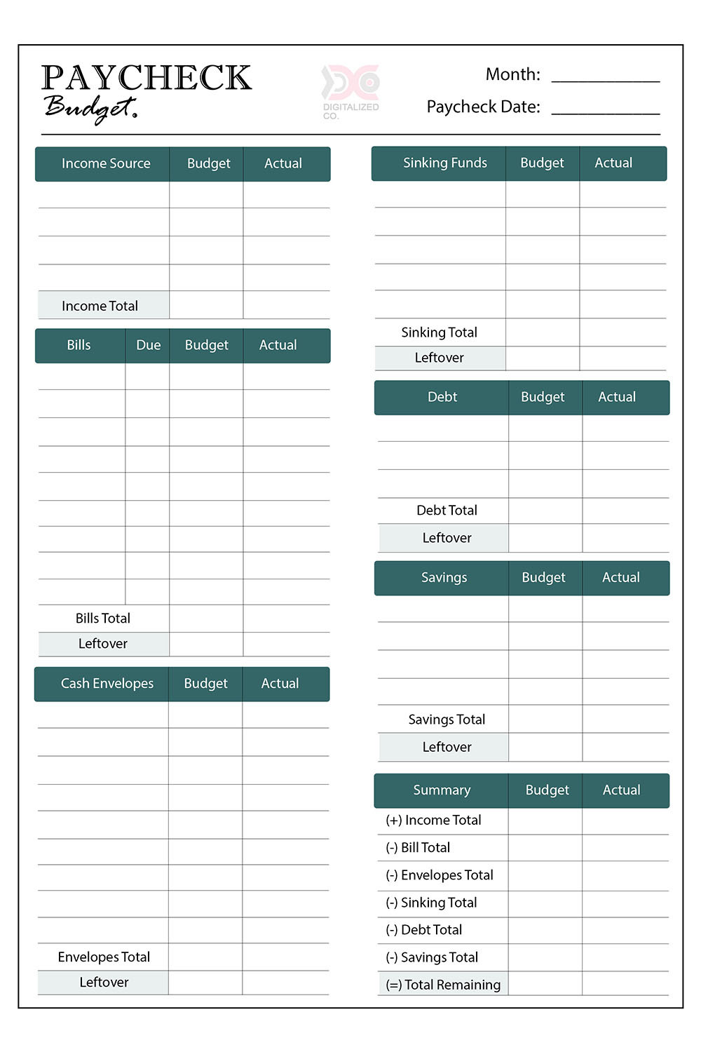 sample weekly paycheck budget template