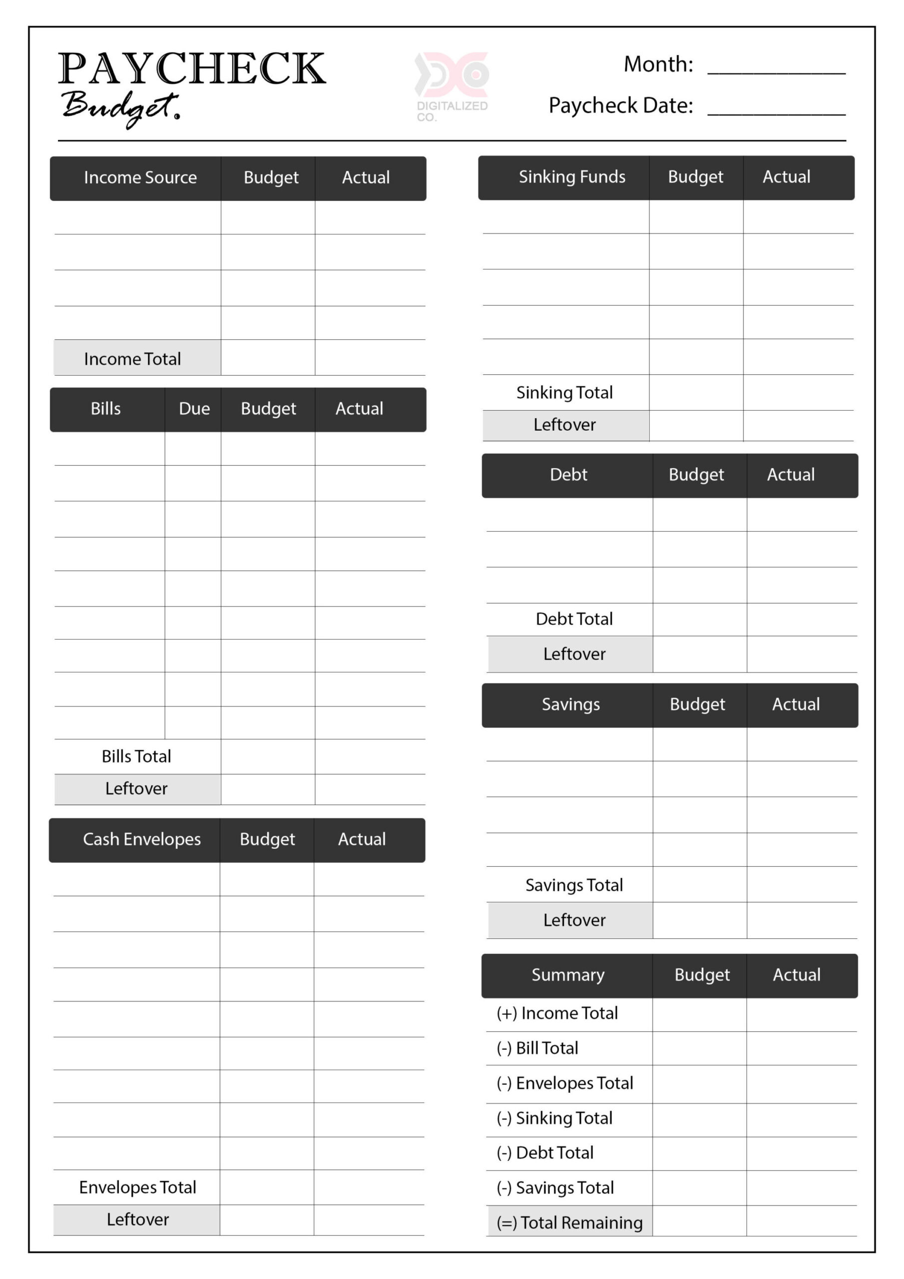 sample paycheck to paycheck budget template