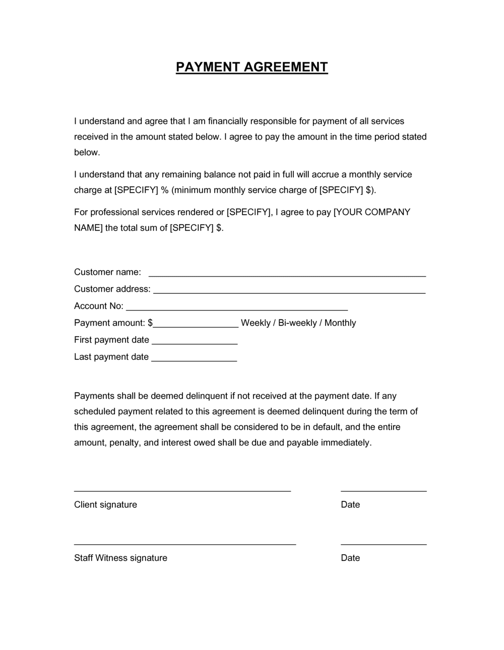 sample payment contract agreement template