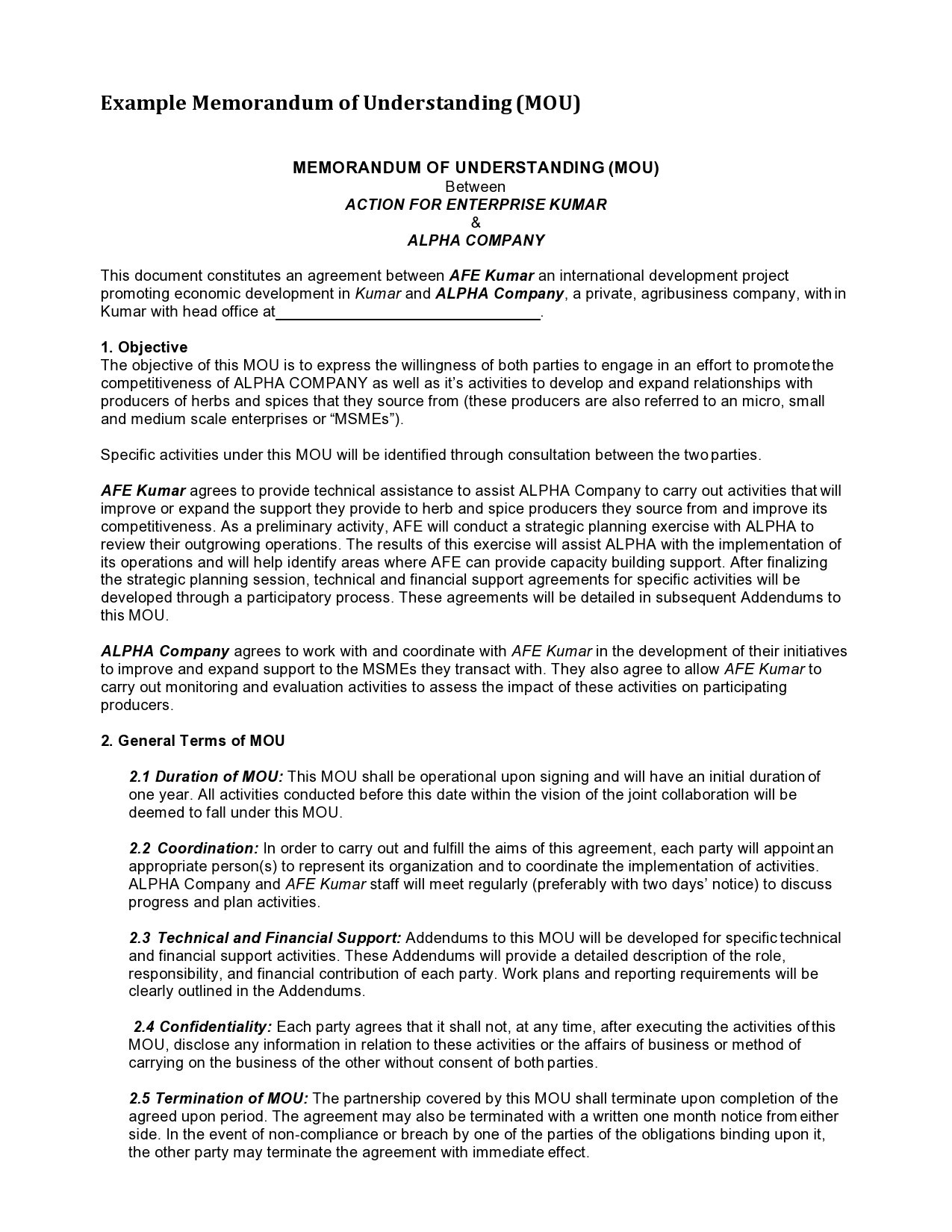 sample agreement between two parties template