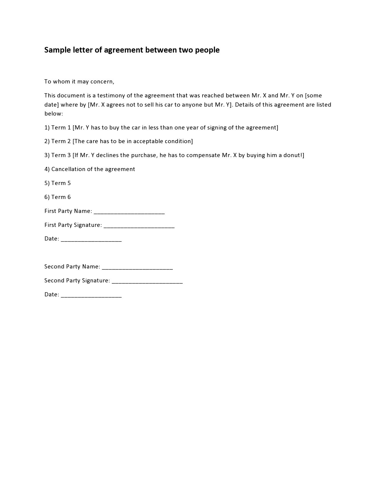 sample agreement between two parties template